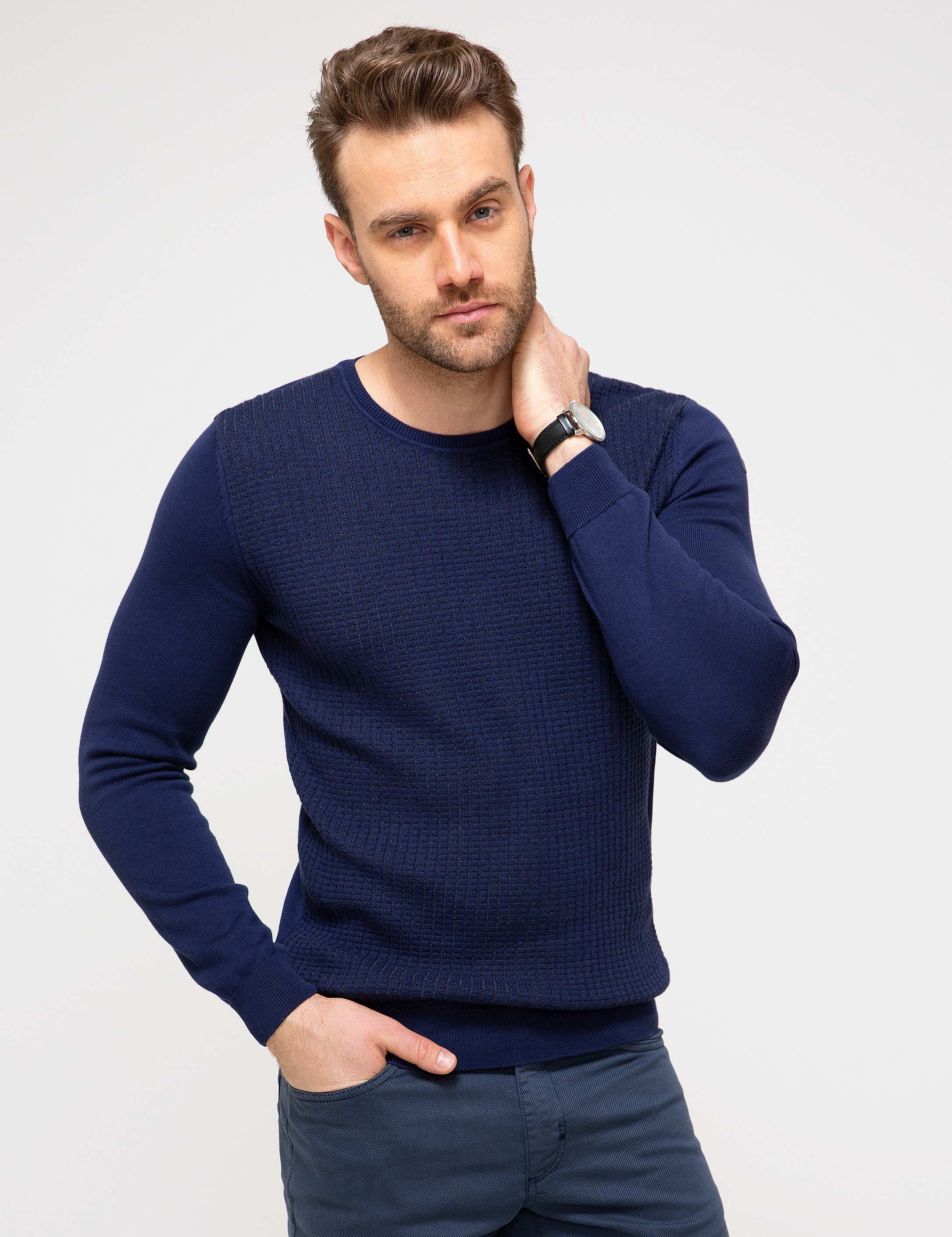 Lacivert Slim Fit Triko Kazak - Image 1