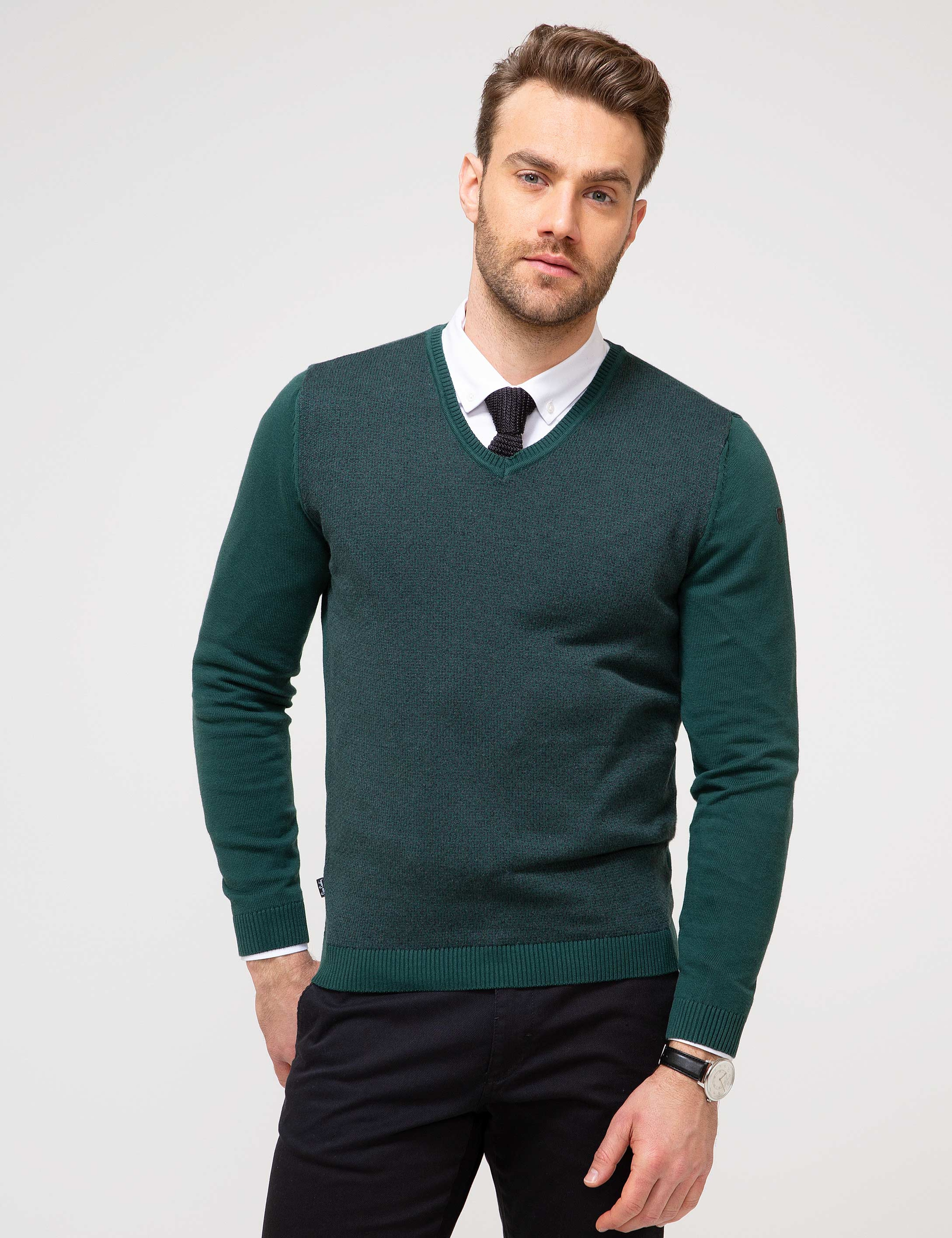 Yeşil Slim Fit Triko Kazak