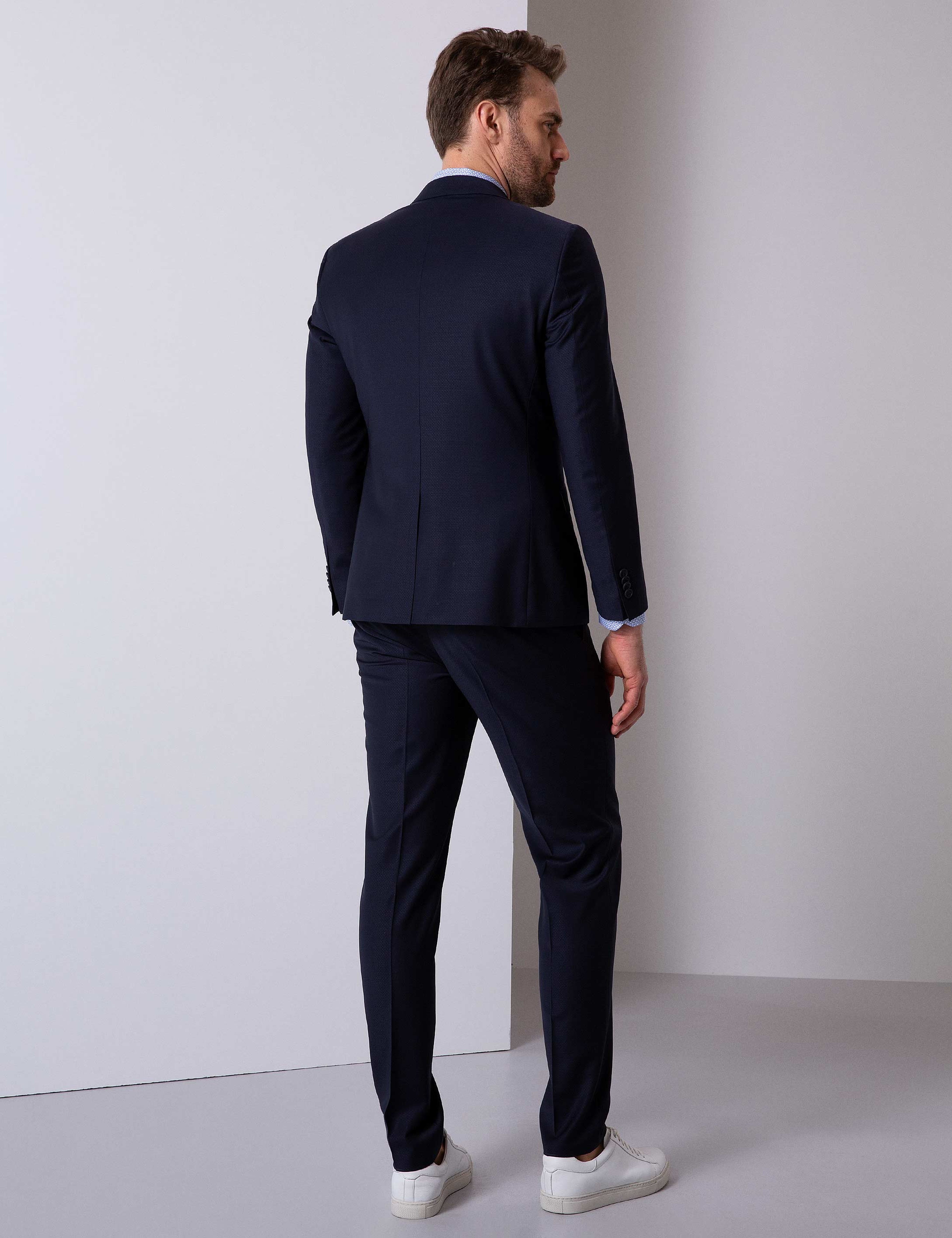 Lacivert Ekstra Slim Fit Yelekli Takım Elbise - Image 4