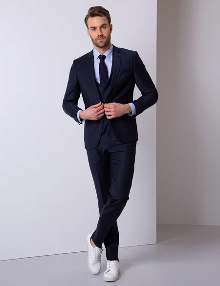 Lacivert Ekstra Slim Fit Yelekli Takım Elbise - 50205404053