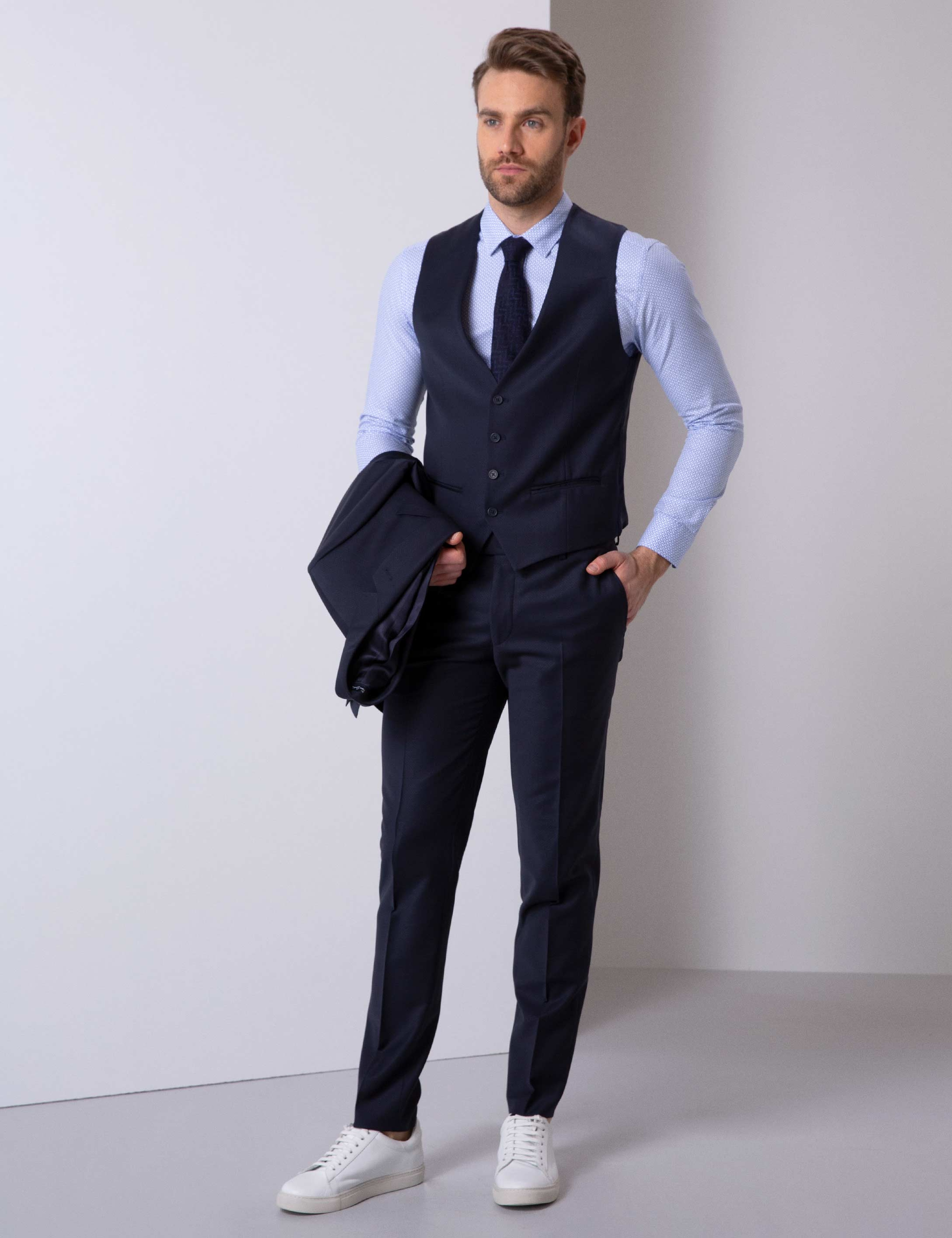Lacivert Ekstra Slim Fit Yelekli Takım Elbise - Image 2