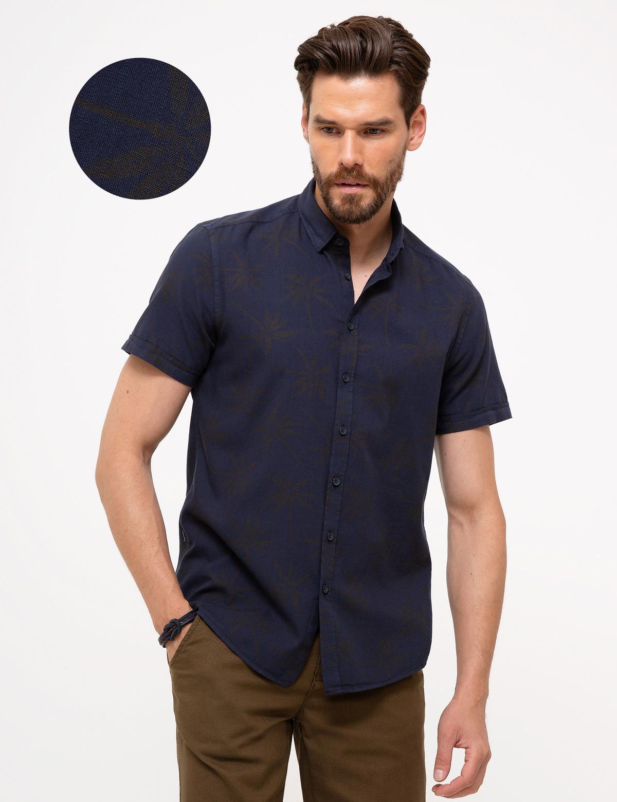 Lacivert Slim Fit Kısa Kollu Gömlek