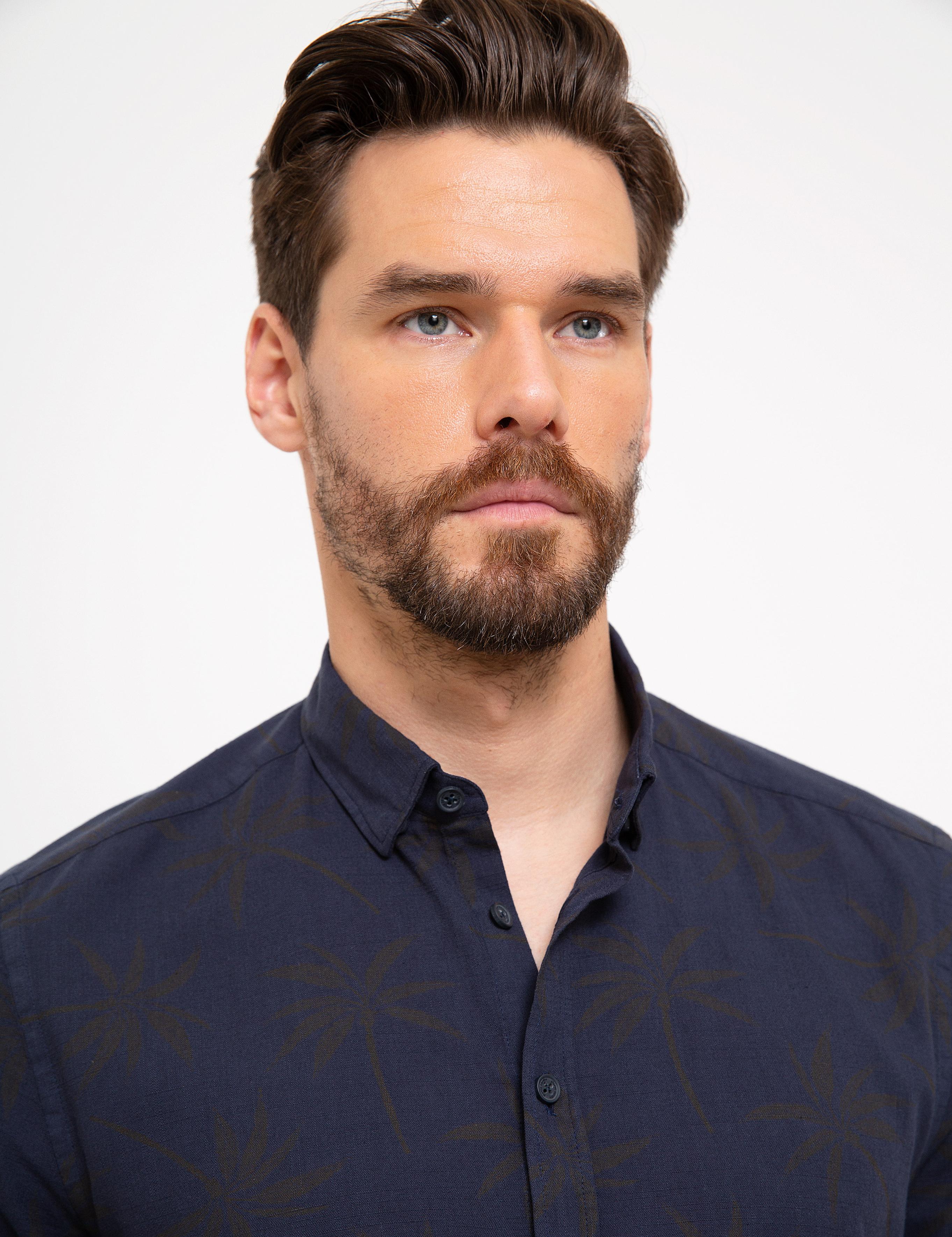 Lacivert Slim Fit Kısa Kollu Gömlek