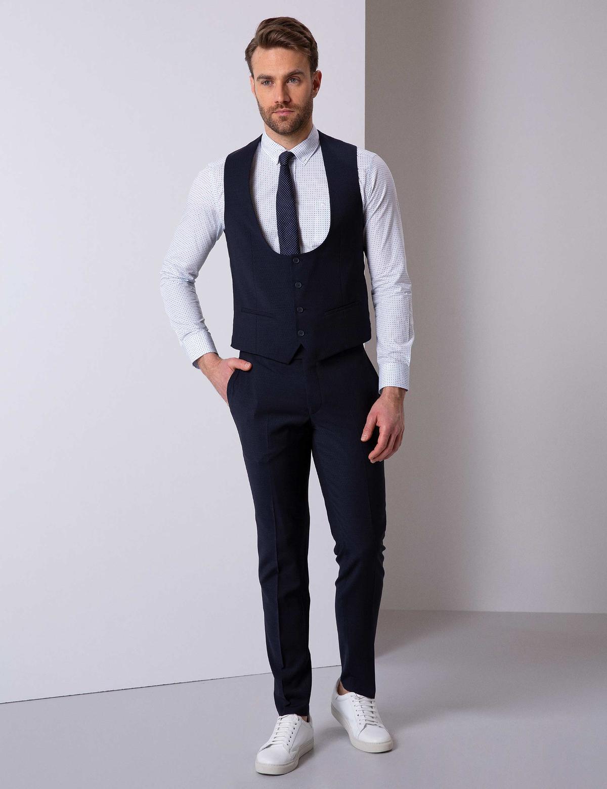 Lacivert Ekstra Slim Fit Yelekli Takım Elbise - 50205409020