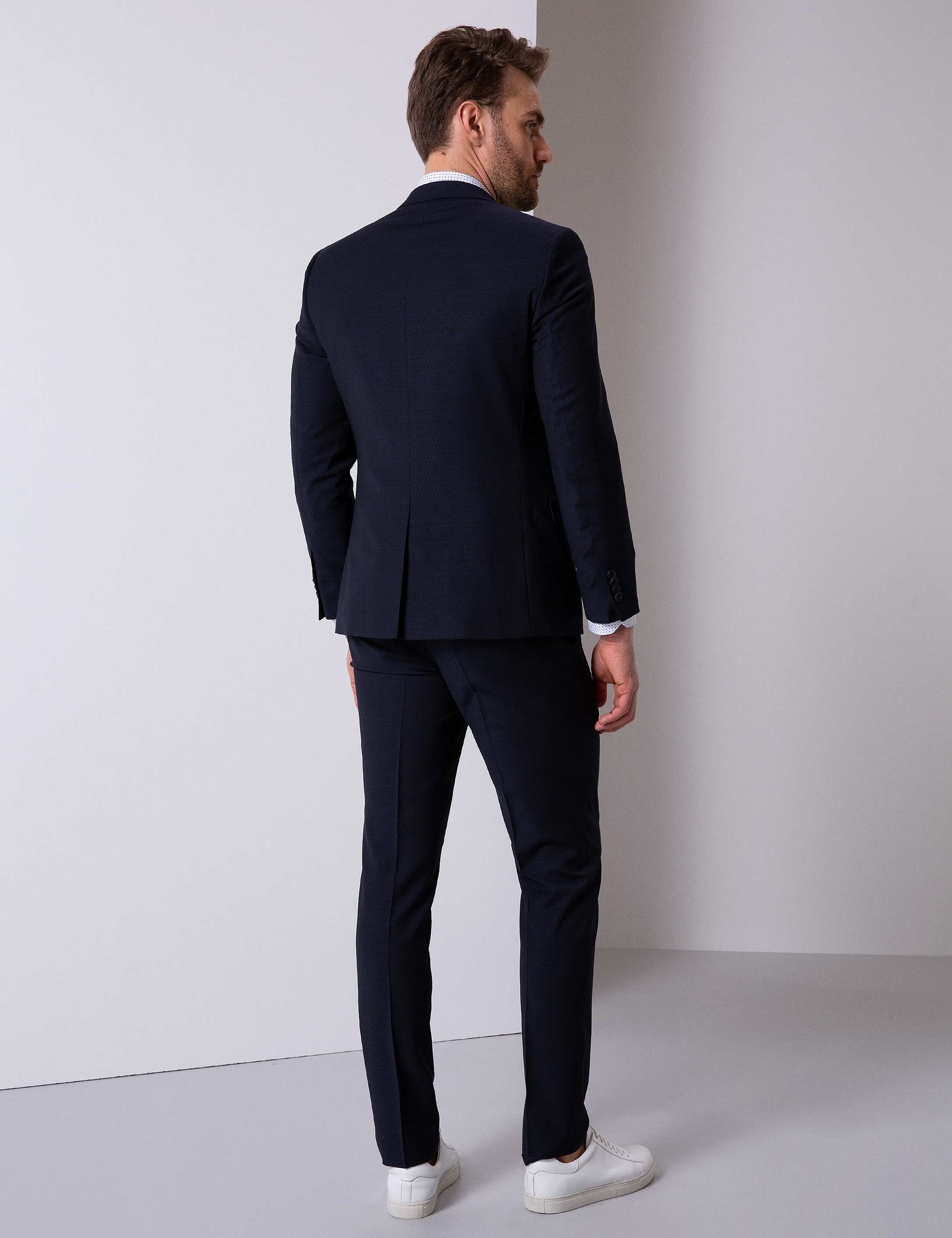 Lacivert Ekstra Slim Fit Yelekli Takım Elbise