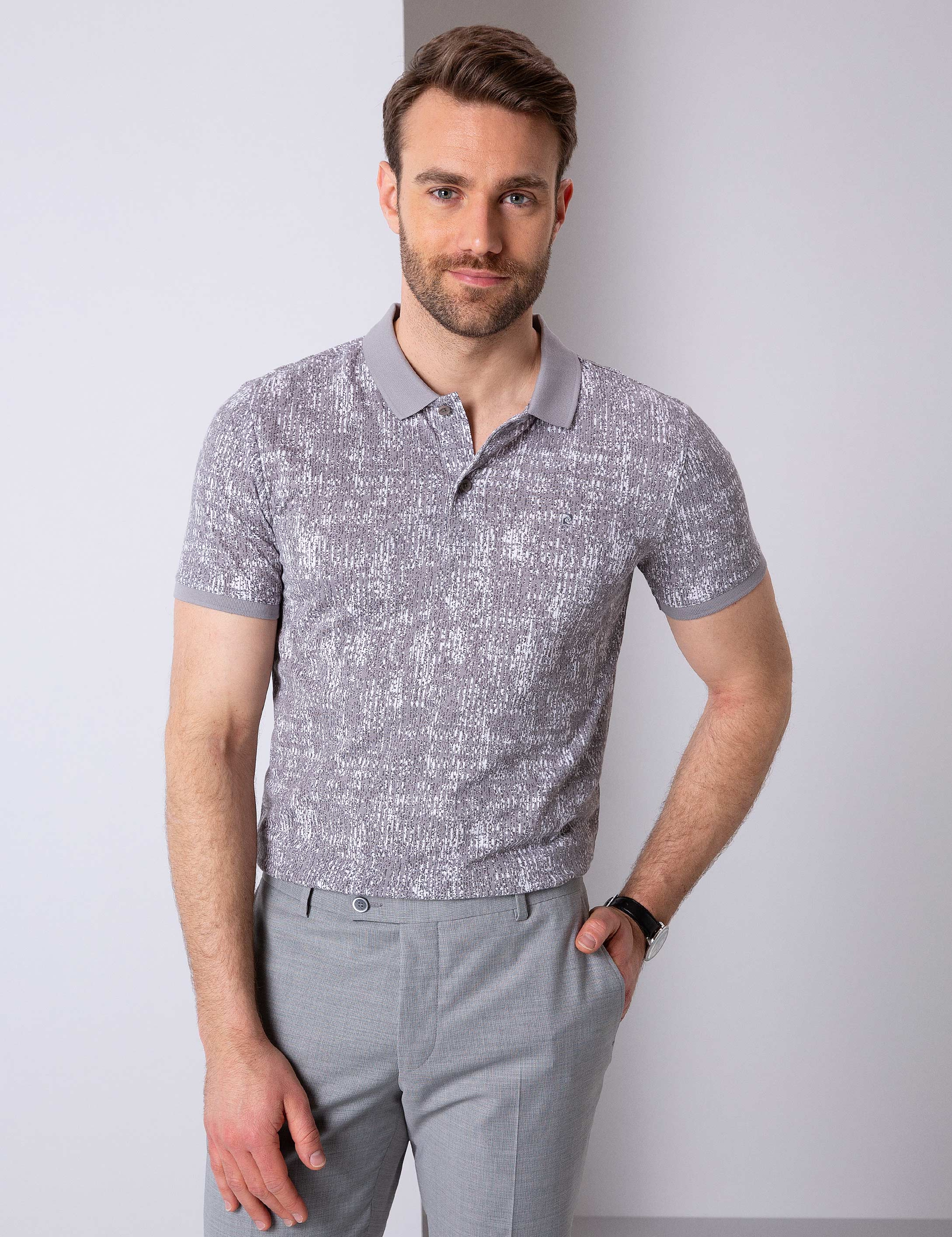 Gri Slim Fit Polo Yaka T-Shirt - Image 1
