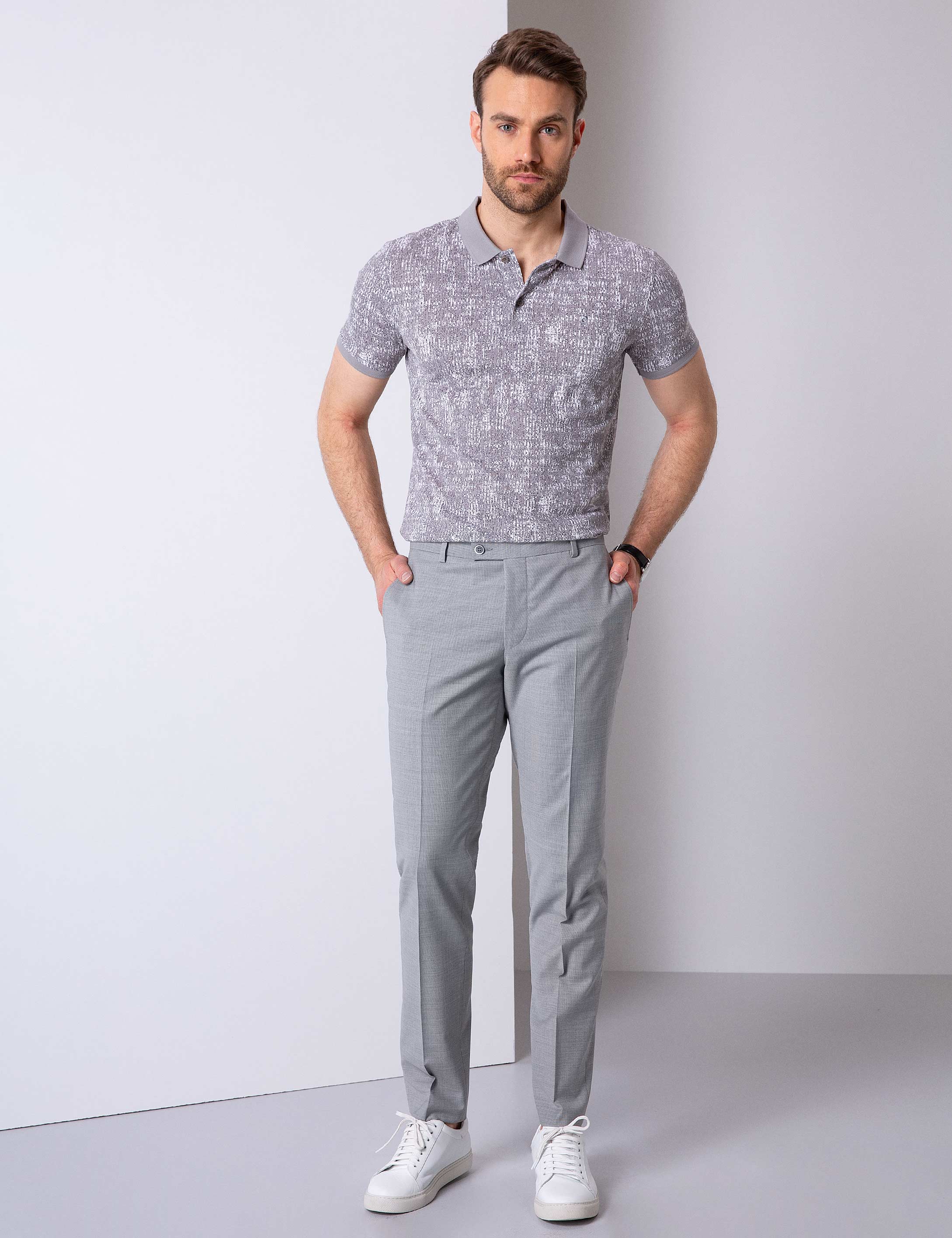Gri Slim Fit Polo Yaka T-Shirt