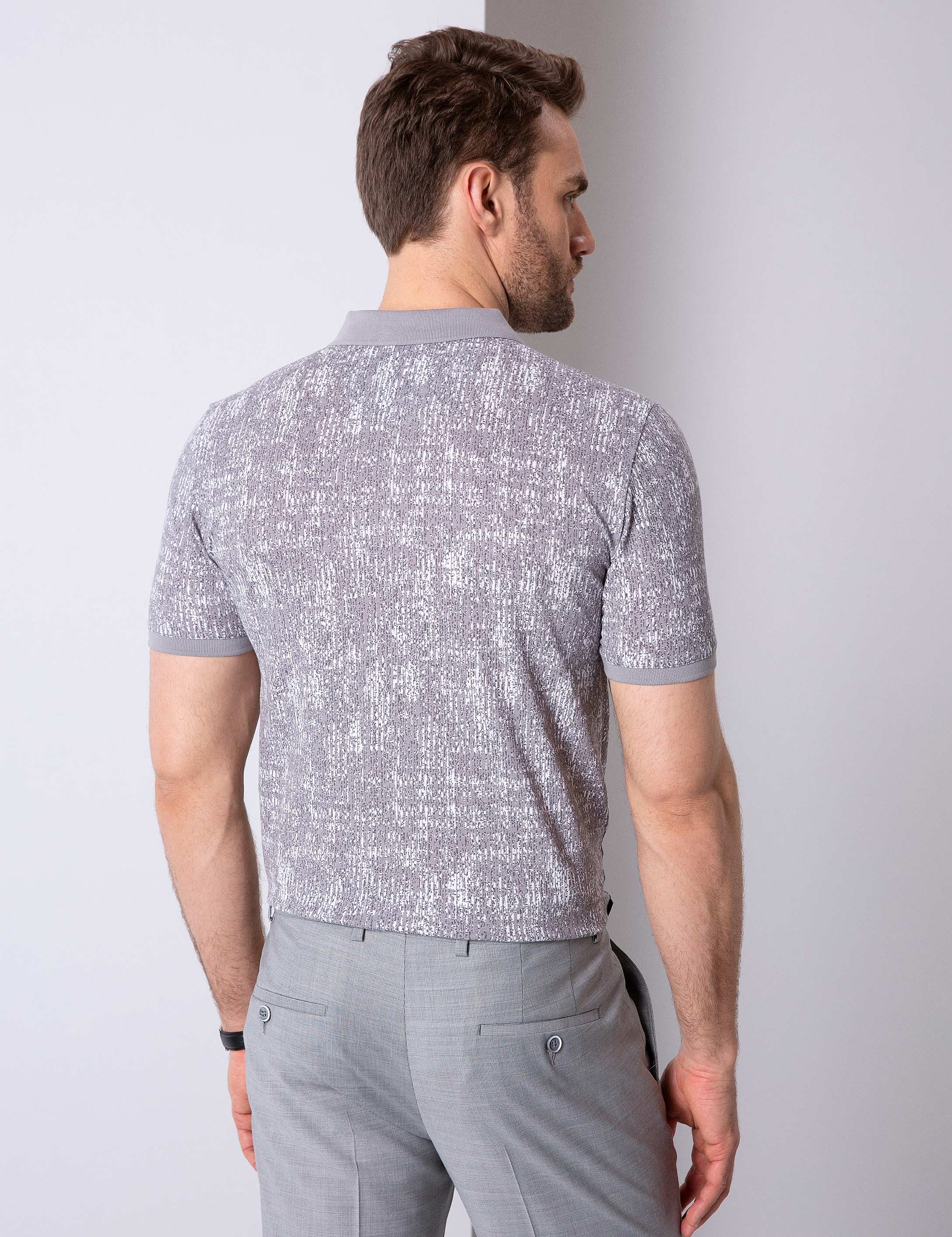 Gri Slim Fit Polo Yaka T-Shirt - Image 3