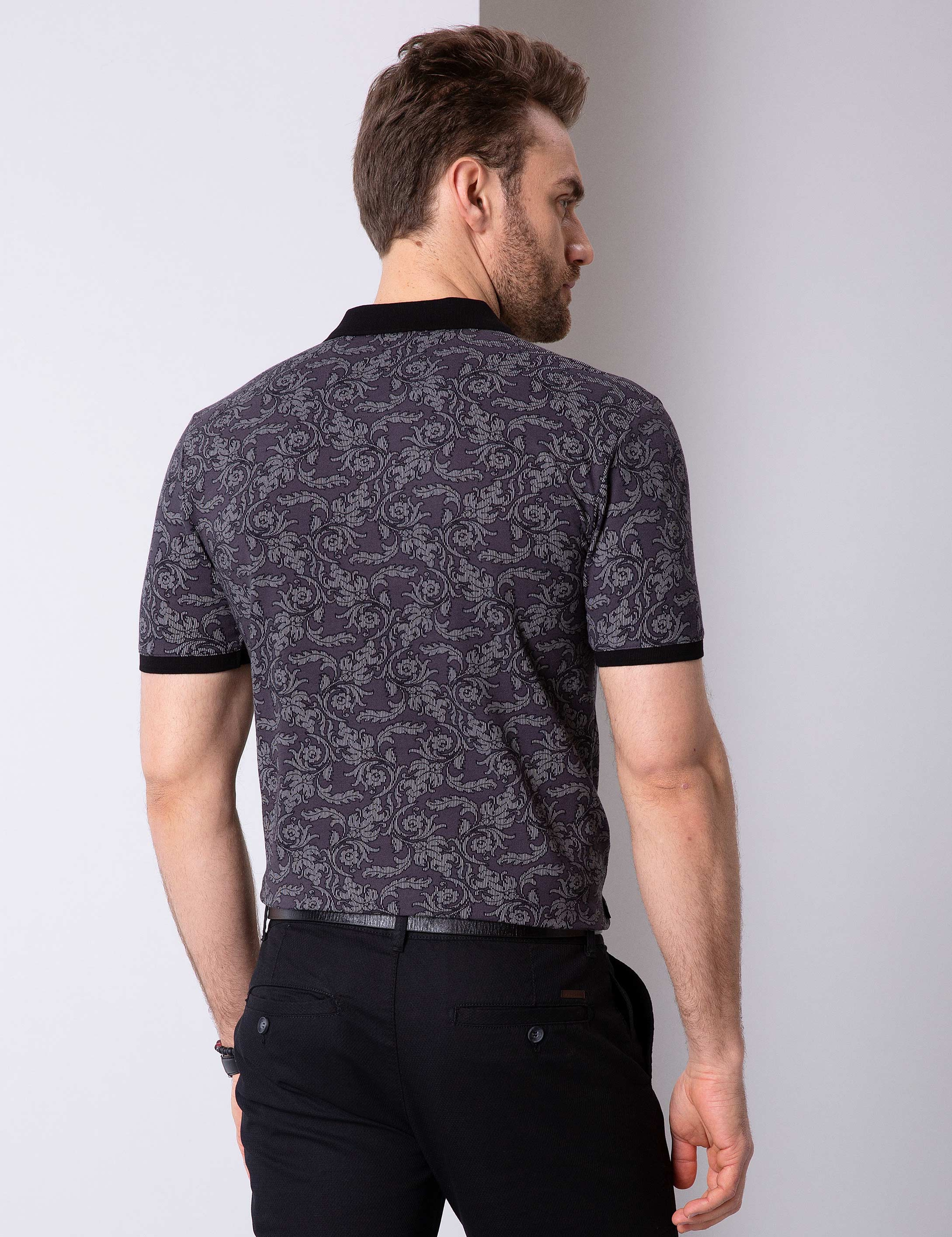 Siyah Slim Fit Polo Yaka T-Shirt - Image 4