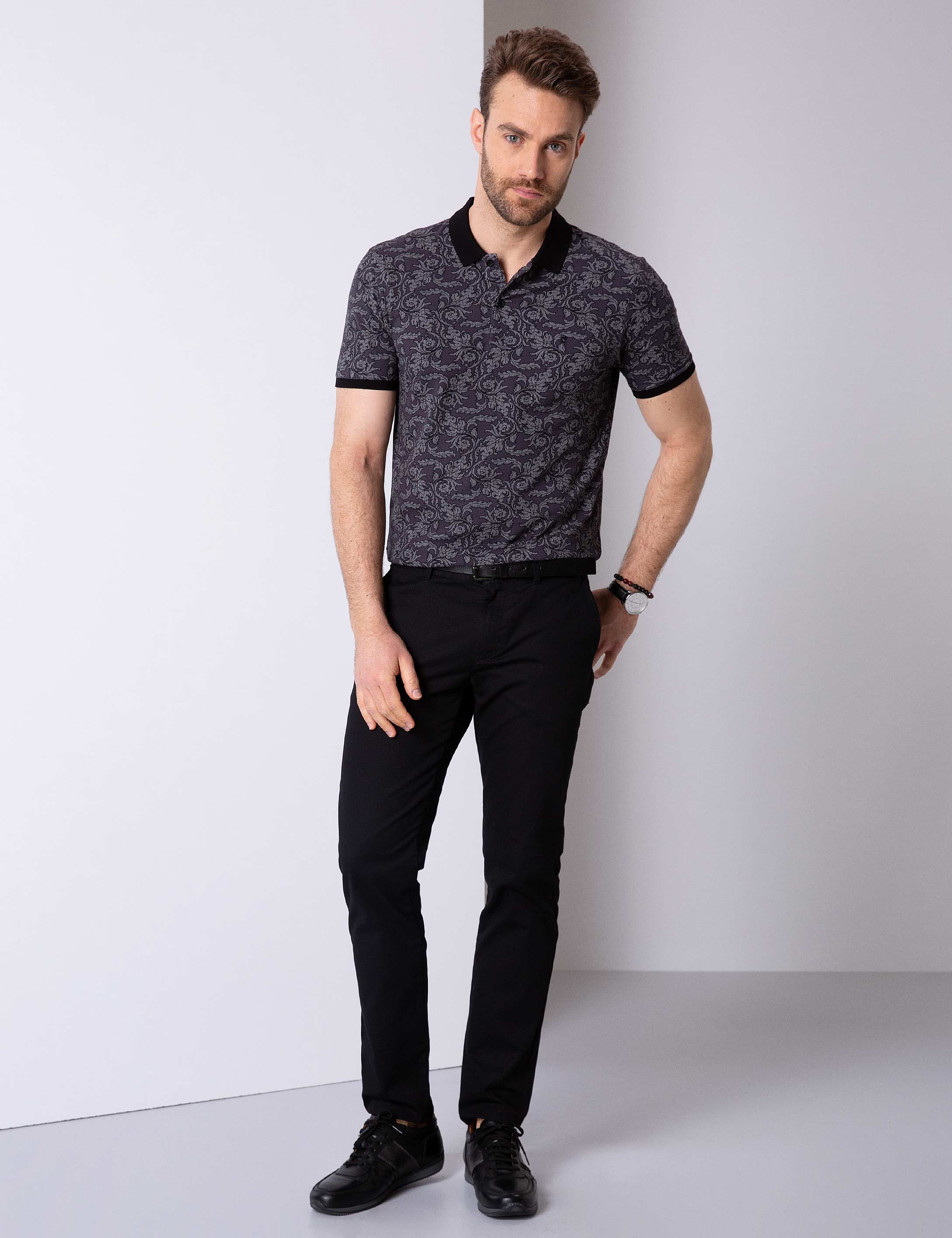 Siyah Slim Fit Polo Yaka T-Shirt - Image 3