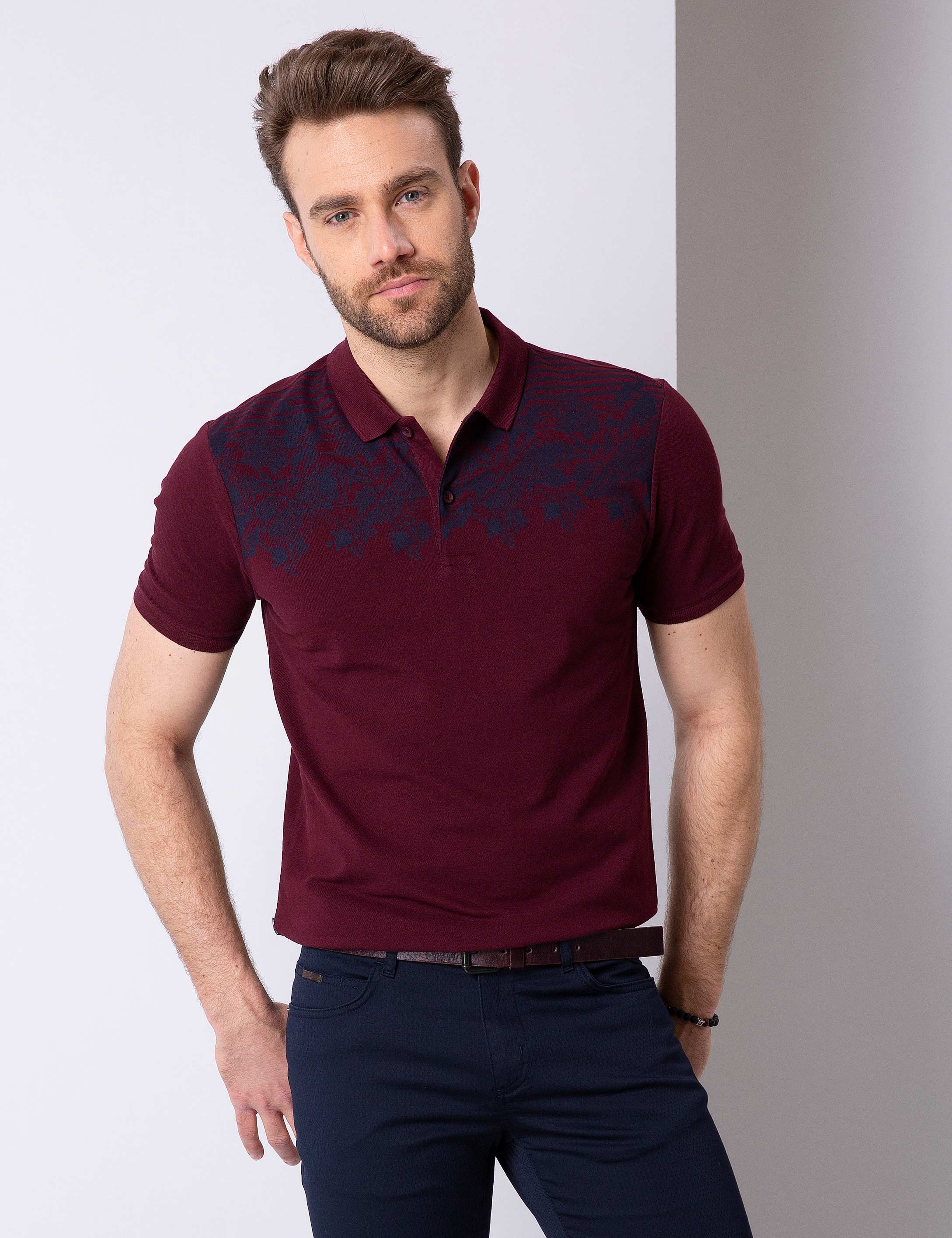 Bordo Slim Fit Polo Yaka T-Shirt