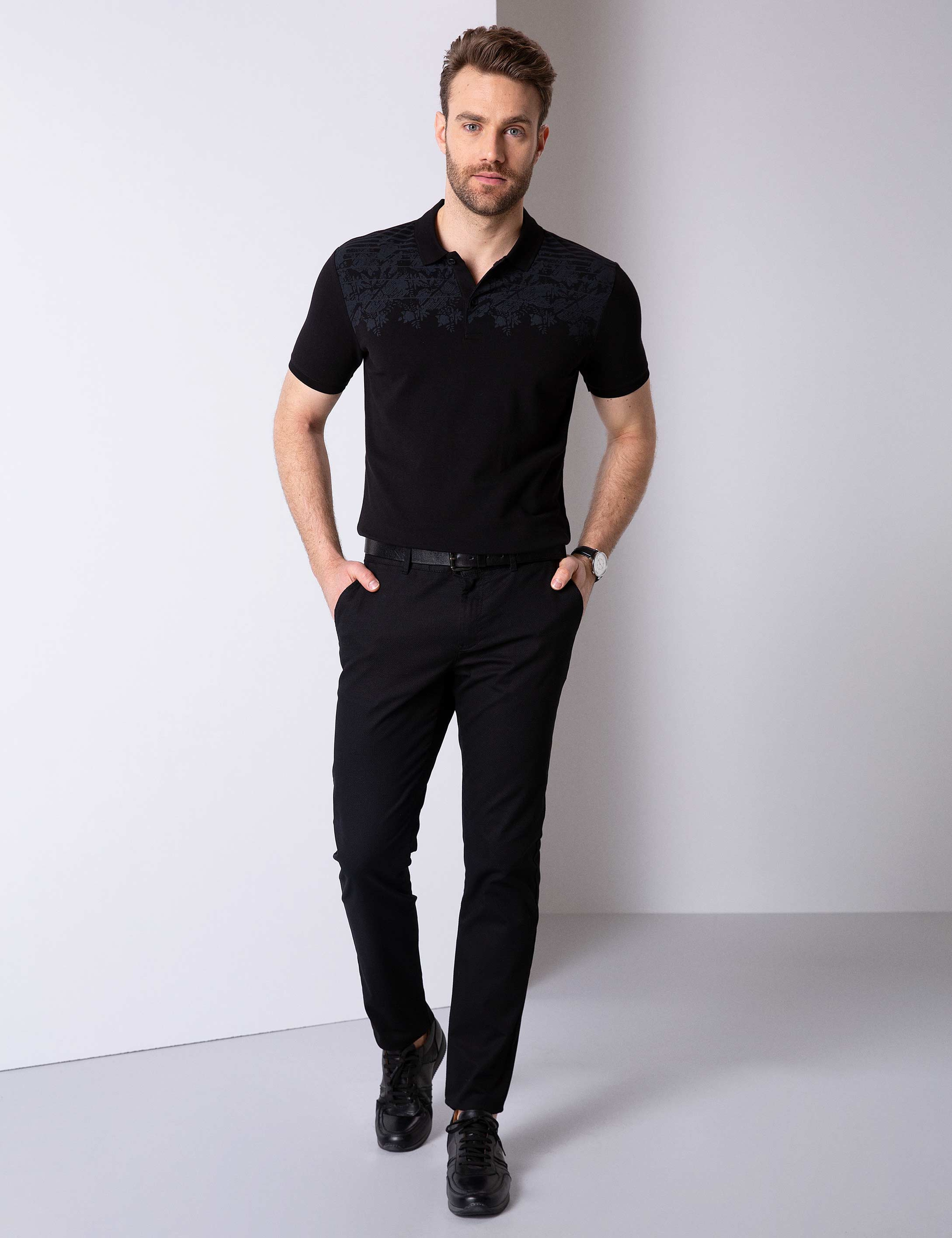 Siyah Slim Fit Polo Yaka T-Shirt - Image 3
