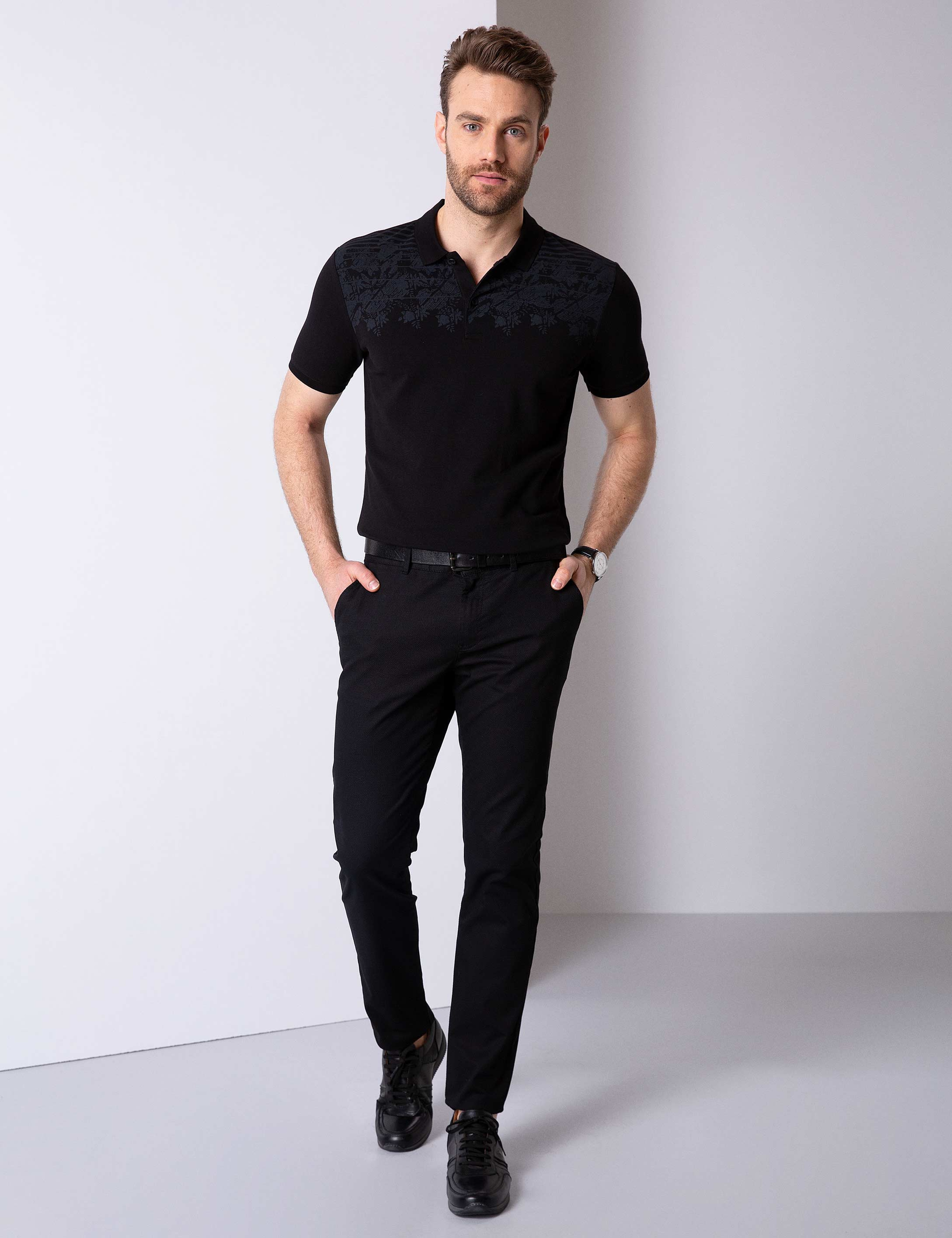 Siyah Slim Fit Polo Yaka T-Shirt