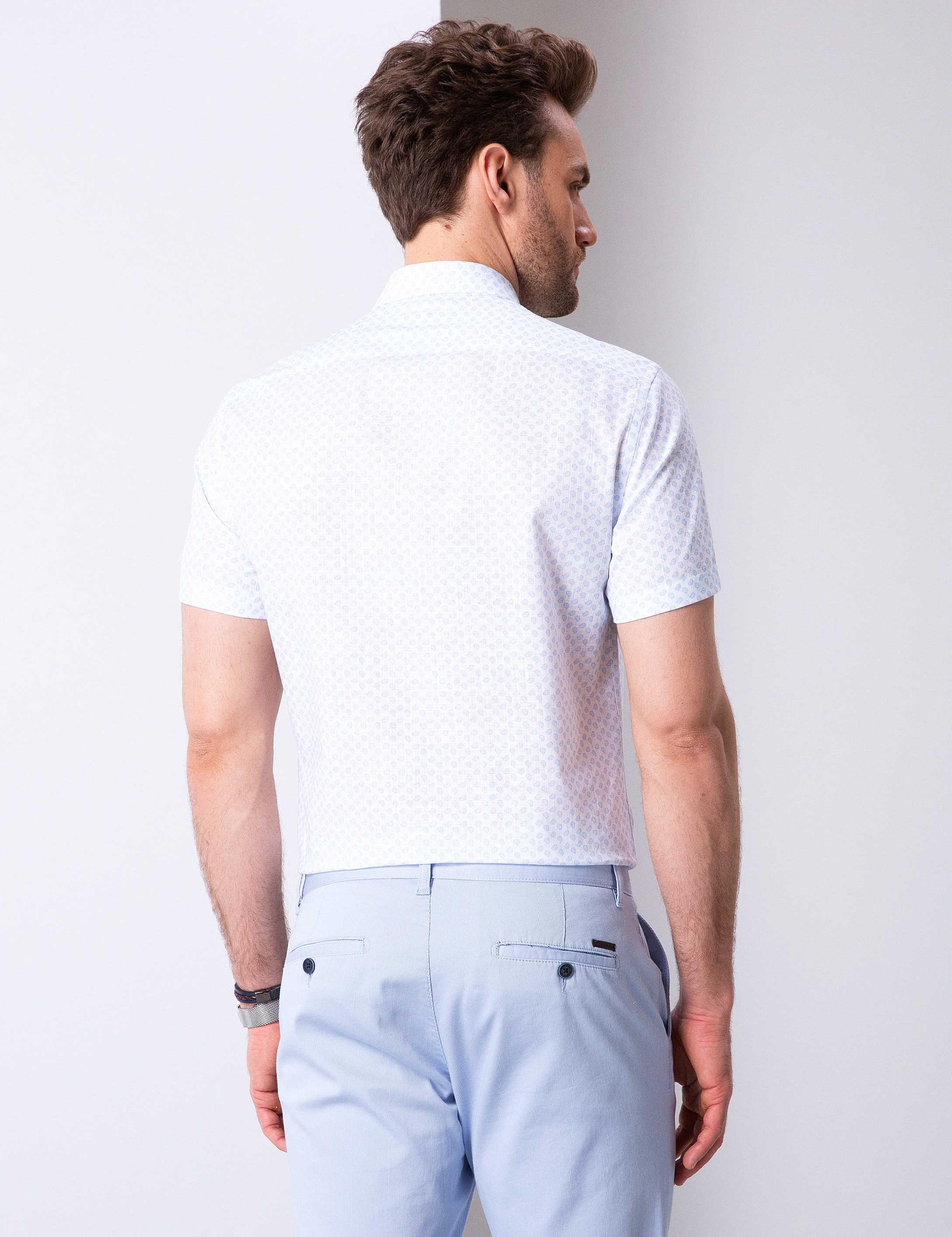 Mavi Slim Fit Kısa Kollu Gömlek