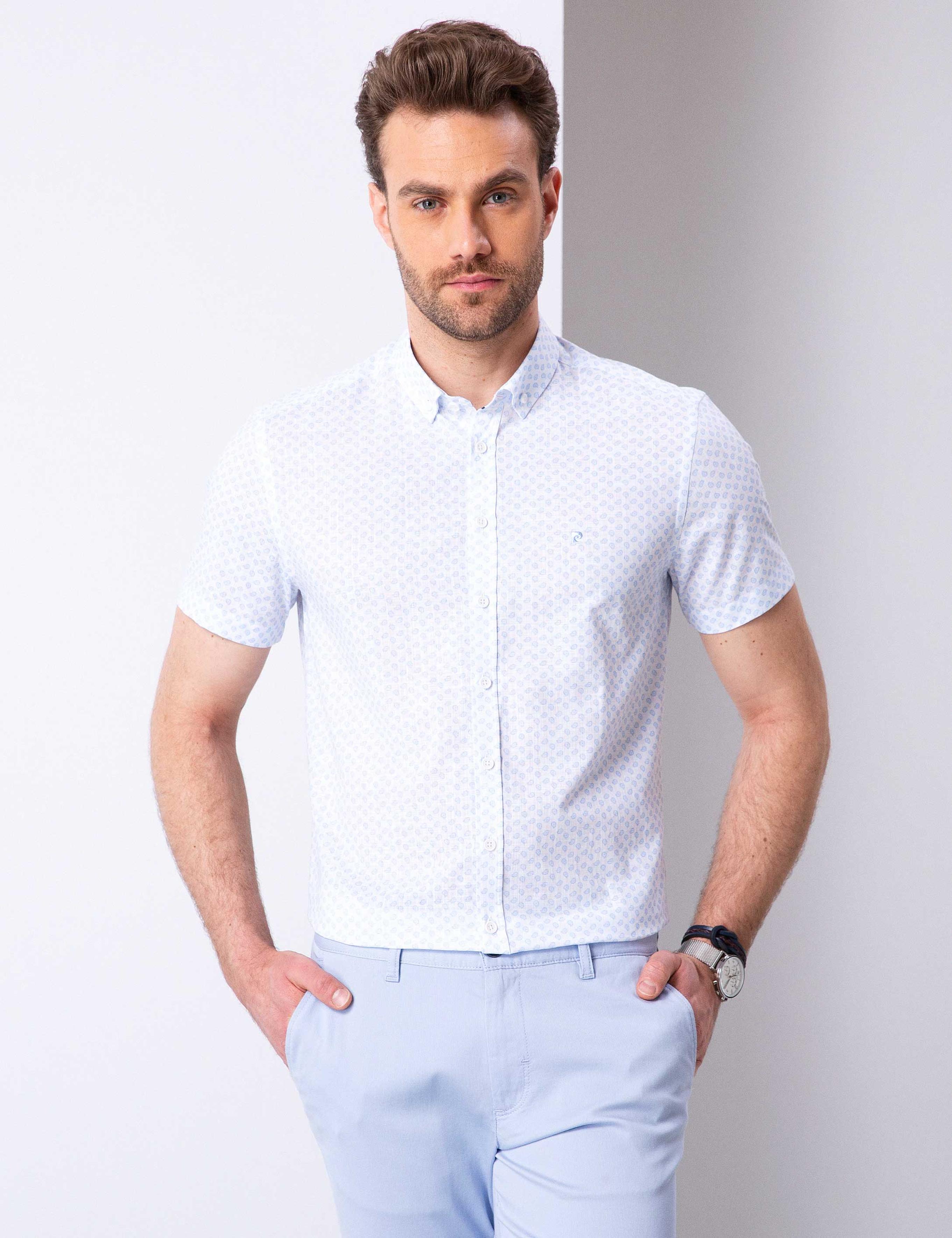 Mavi Slim Fit Kısa Kollu Gömlek