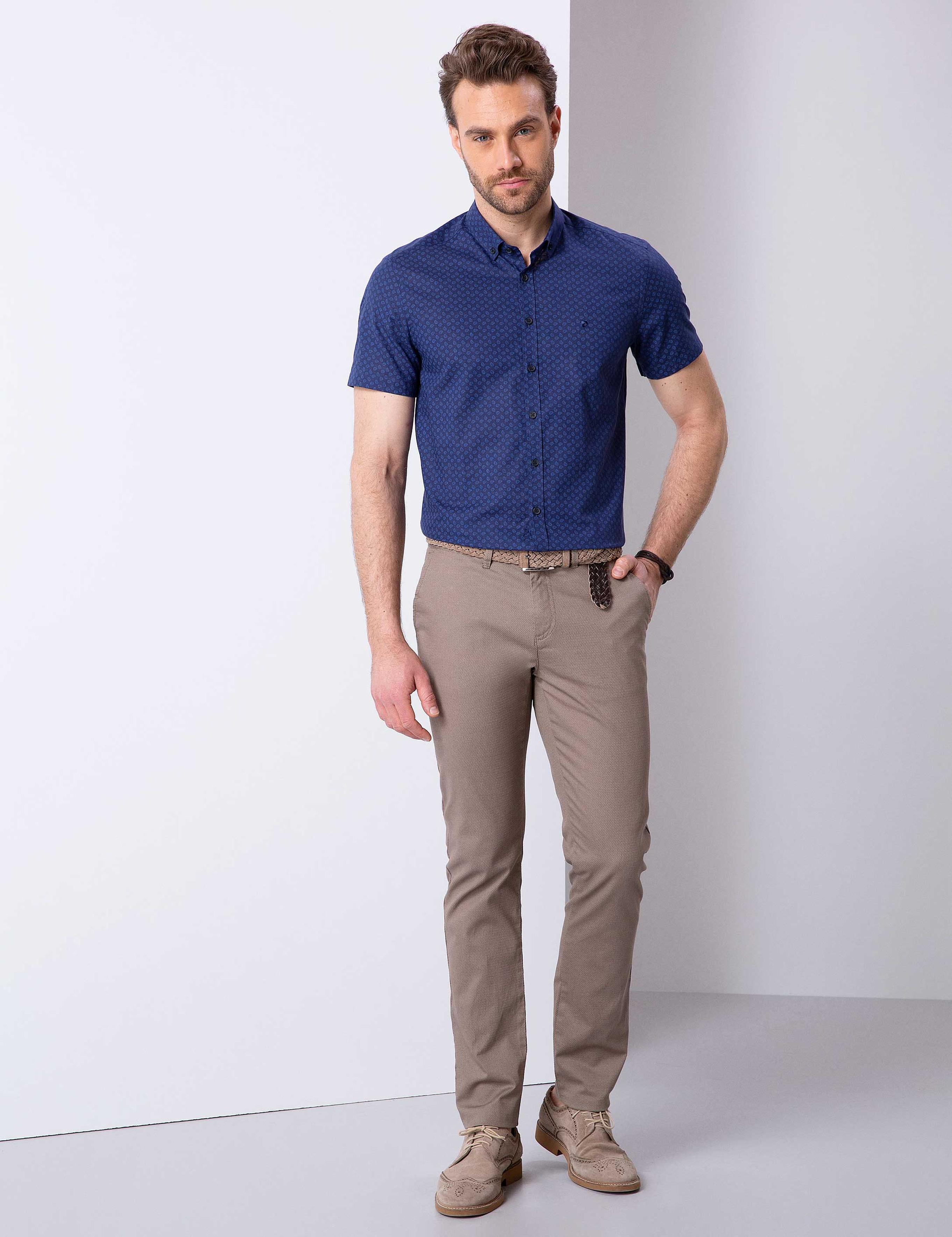 Lacivert Slim Fit Kısa Kollu Gömlek