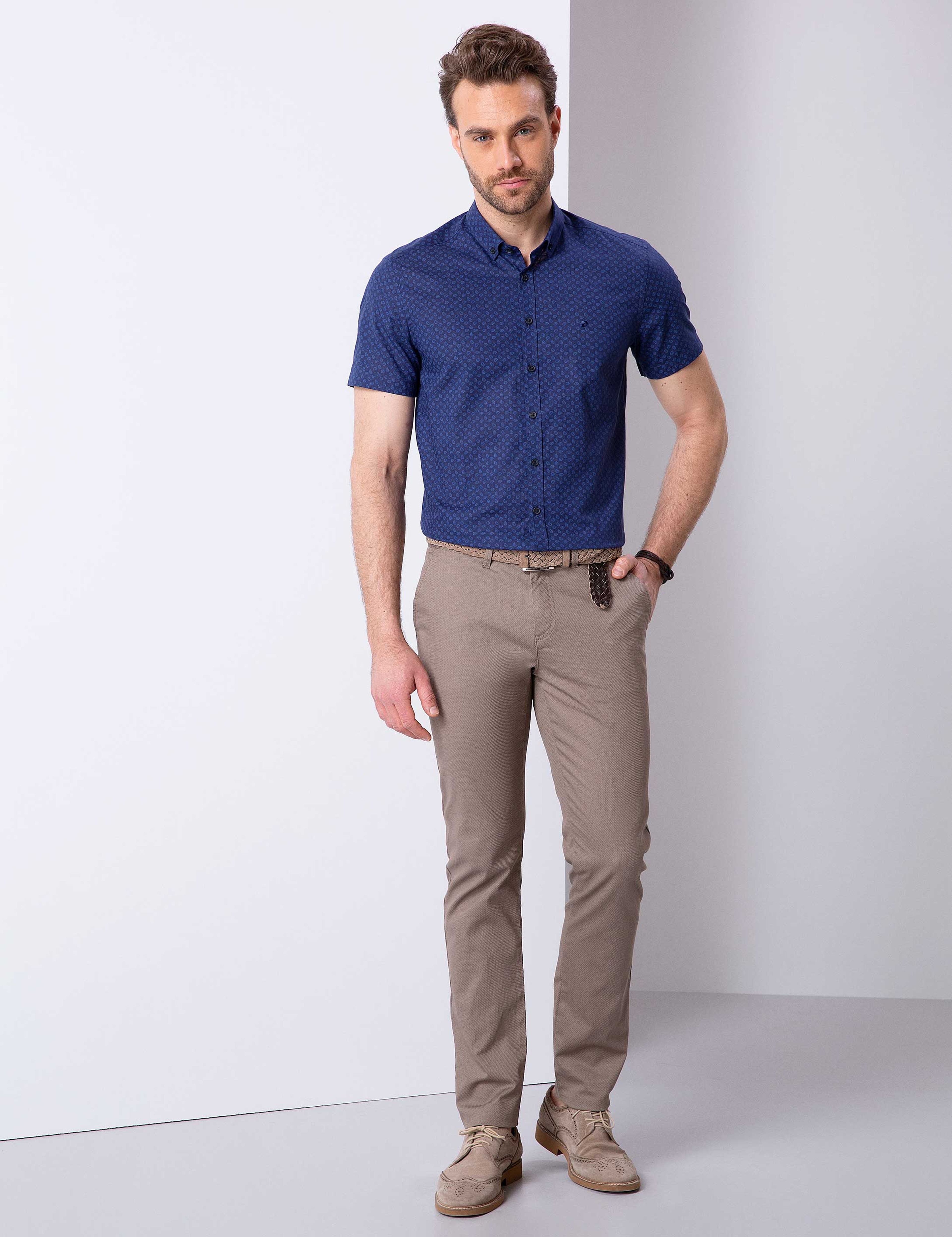 Lacivert Slim Fit Kısa Kollu Gömlek - Image 3