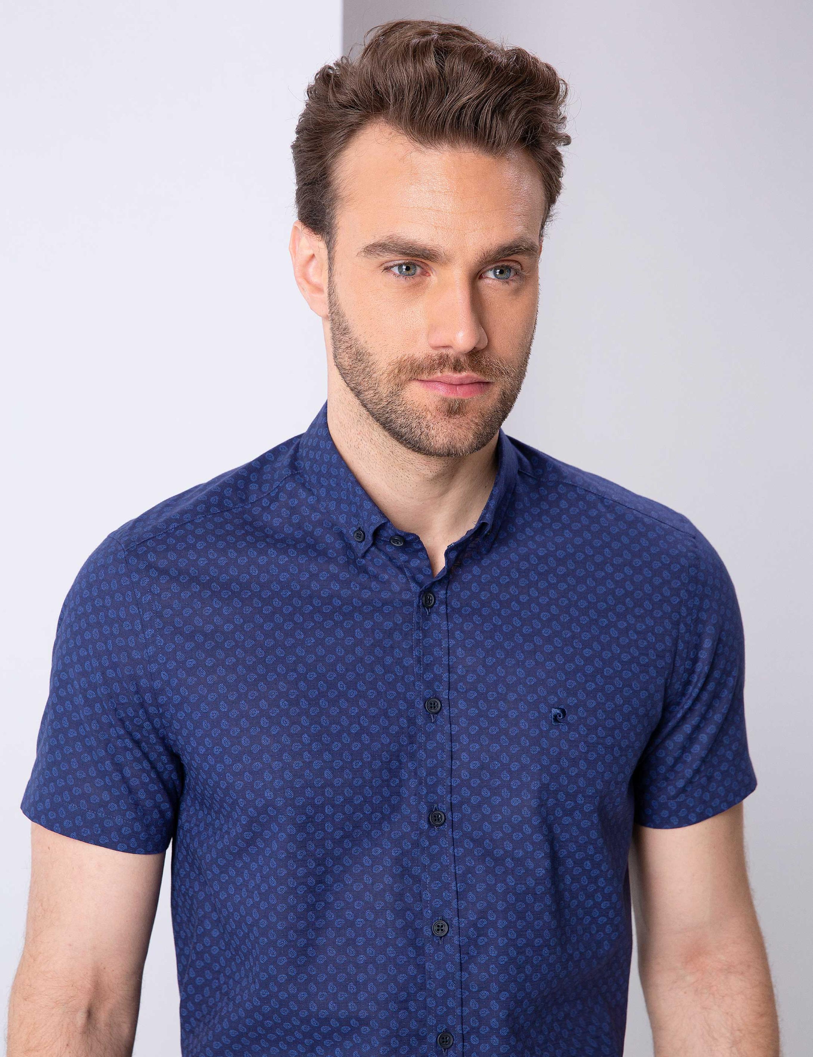 Lacivert Slim Fit Kısa Kollu Gömlek