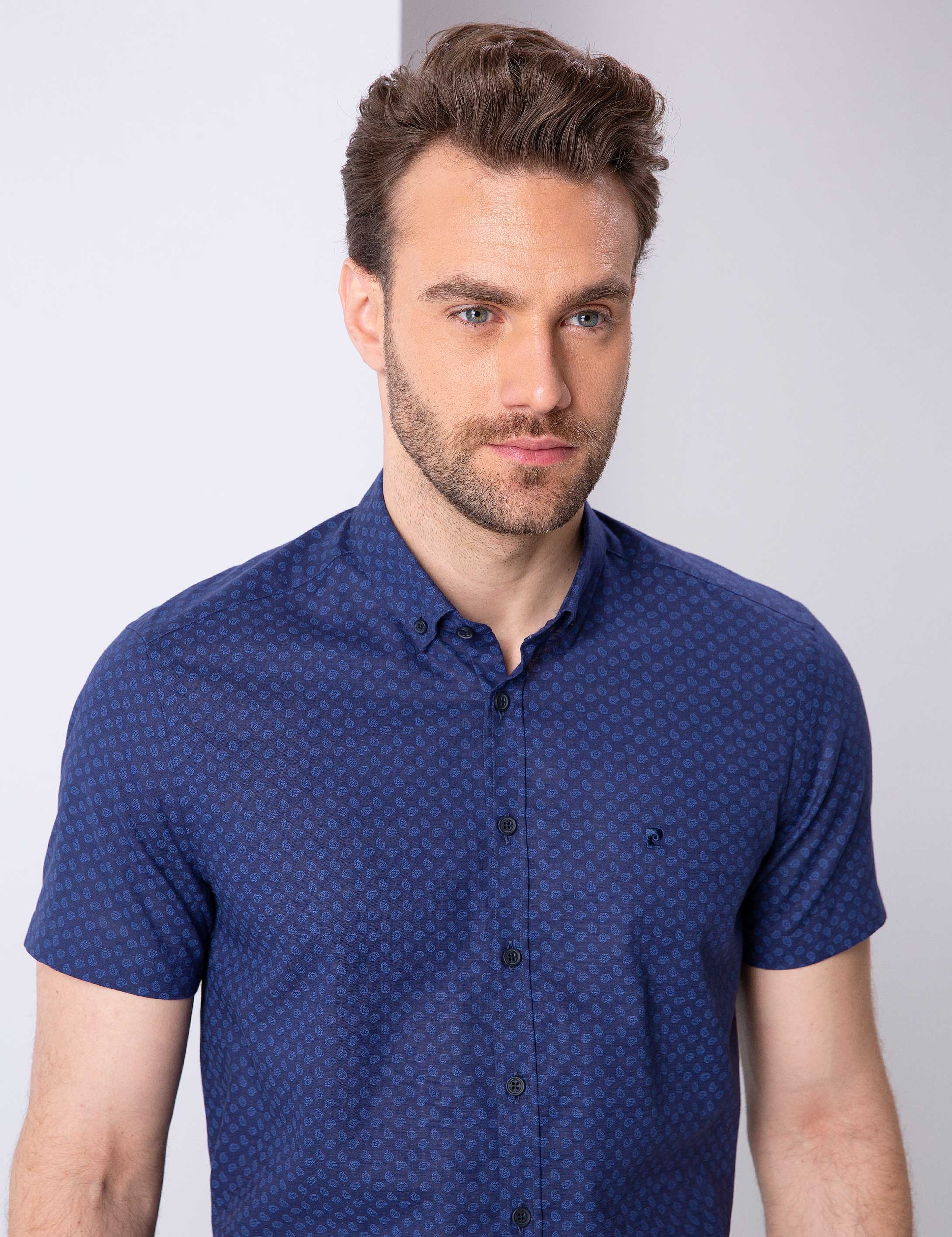 Lacivert Slim Fit Kısa Kollu Gömlek - Image 2