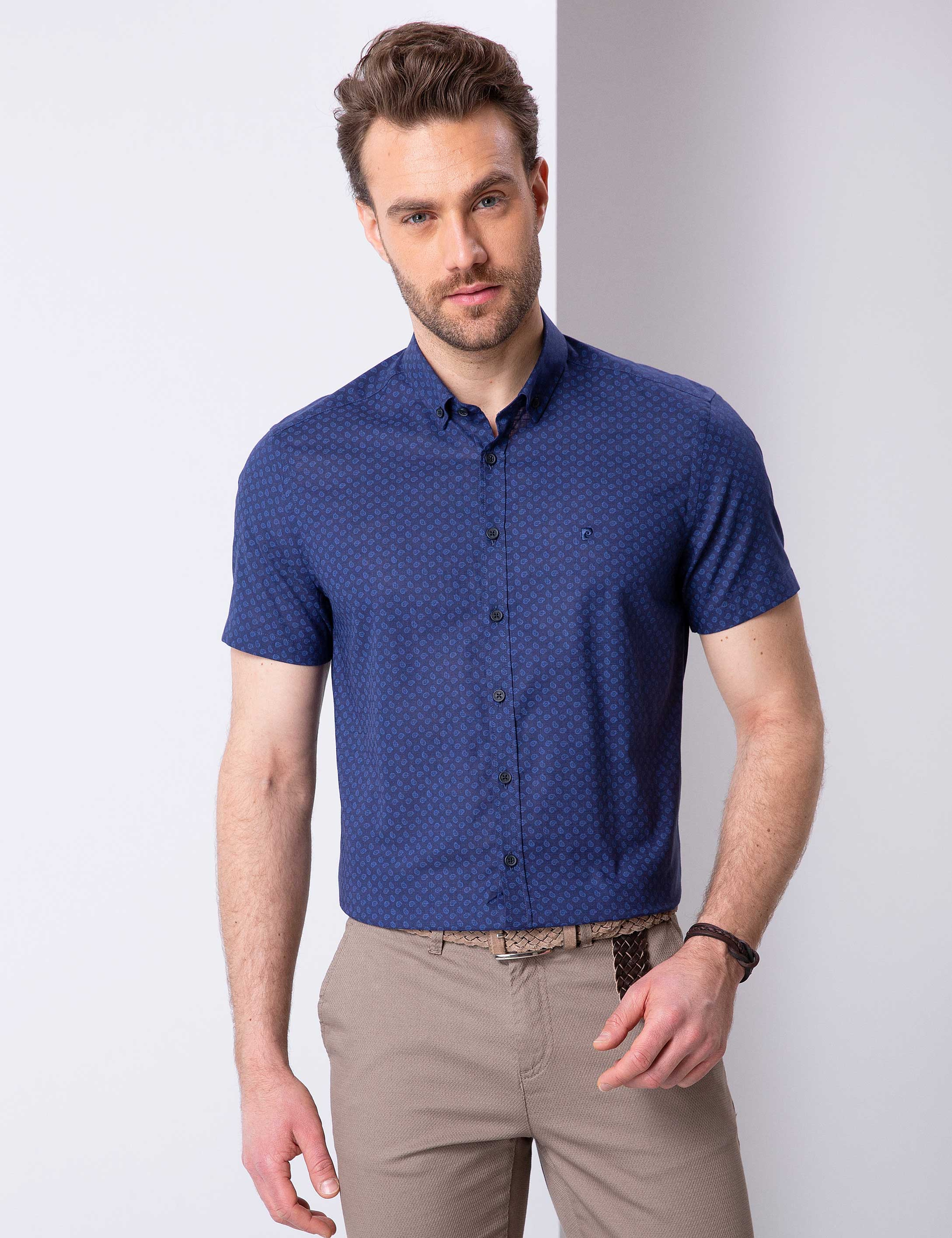Lacivert Slim Fit Kısa Kollu Gömlek