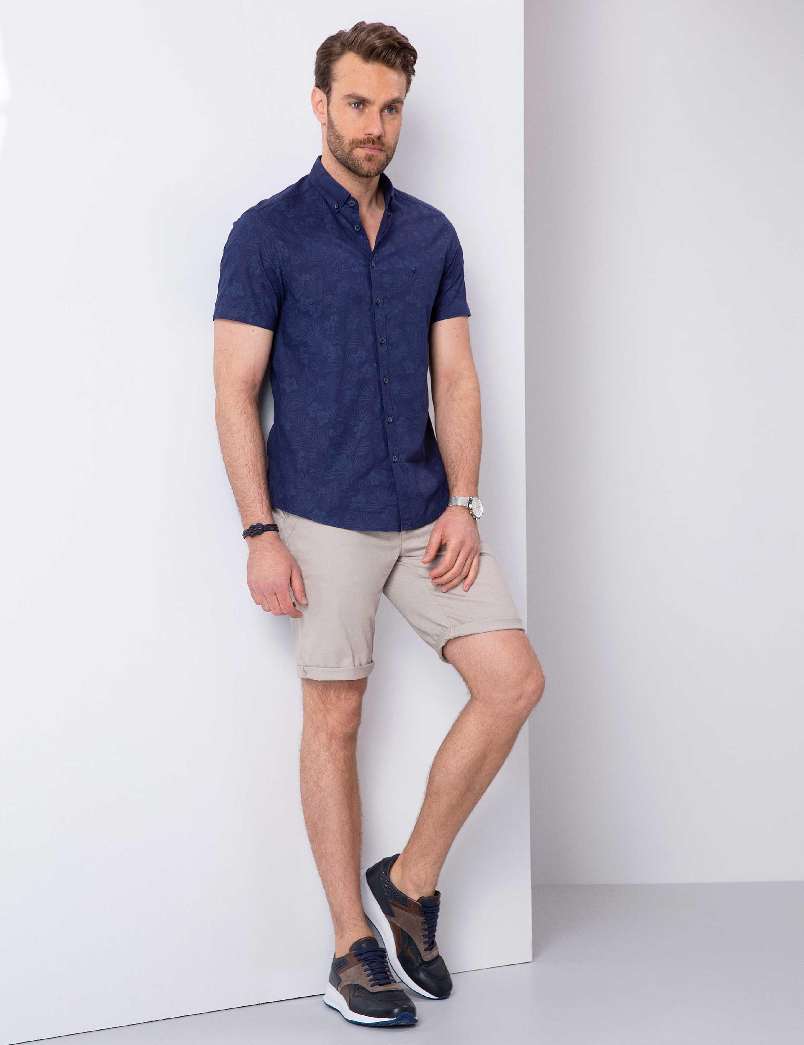 Lacivert Slim Fit Kısa Kollu Gömlek