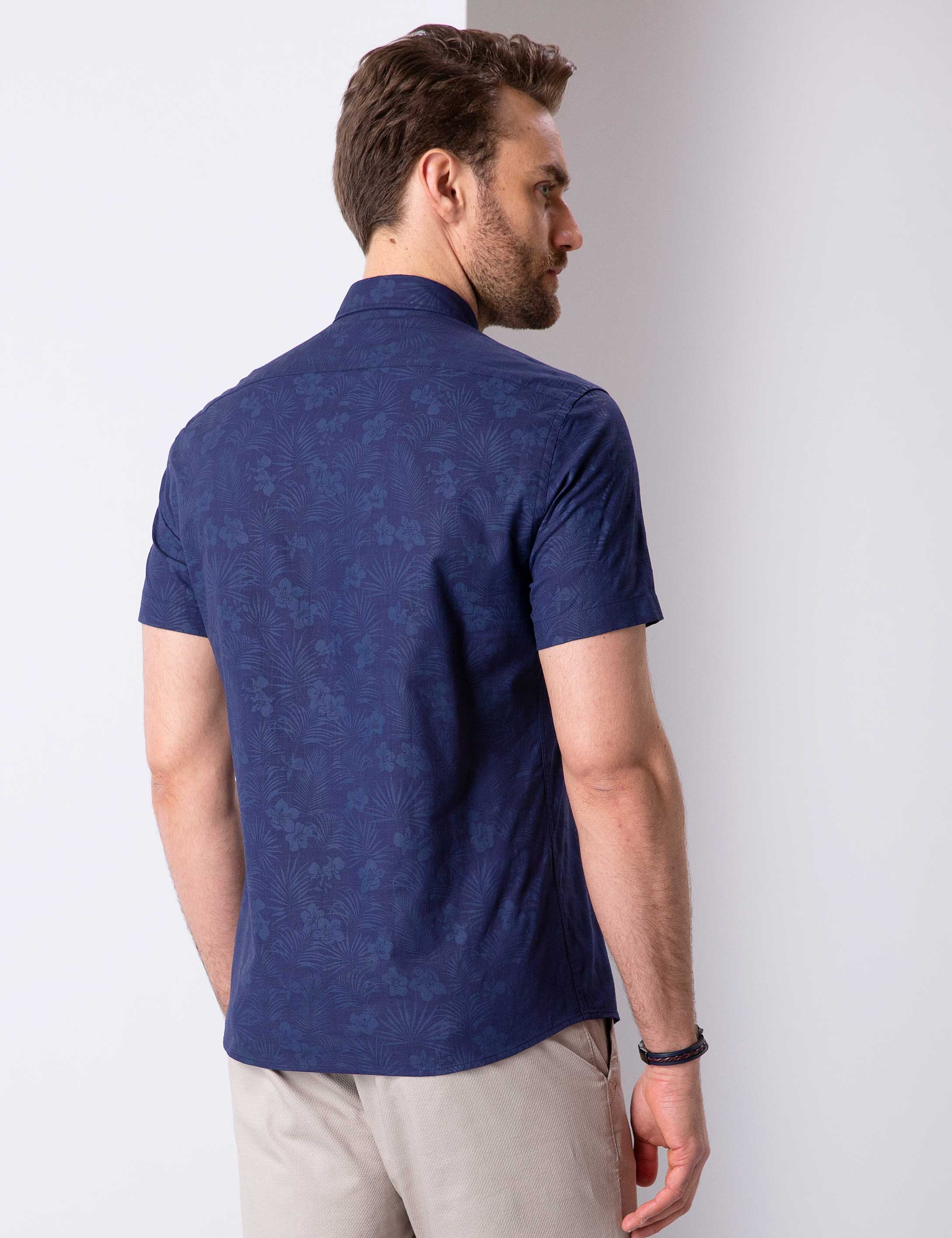 Lacivert Slim Fit Kısa Kollu Gömlek - Image 4