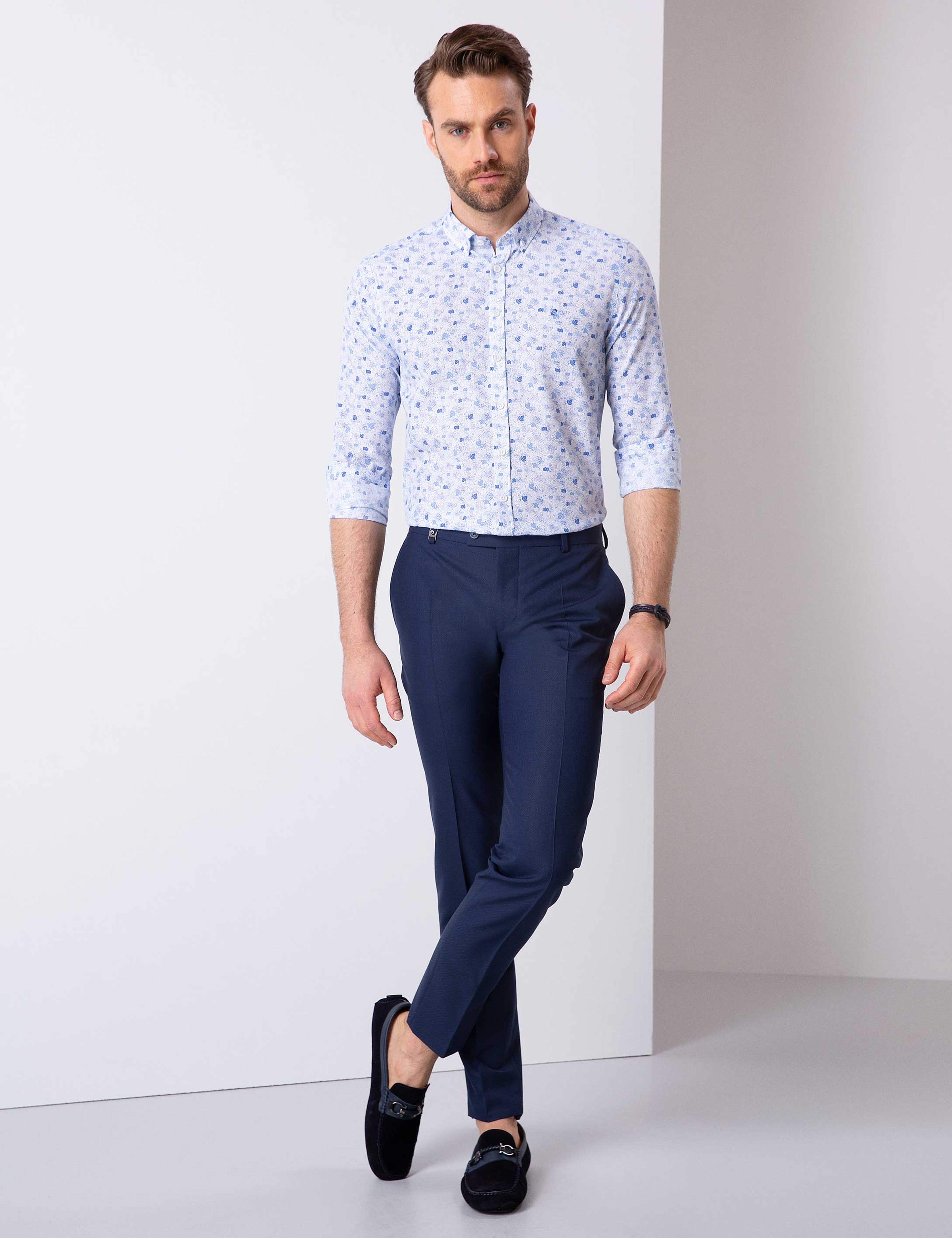 Mavi Slim Fit Uzun Kollu Gömlek - Image 3