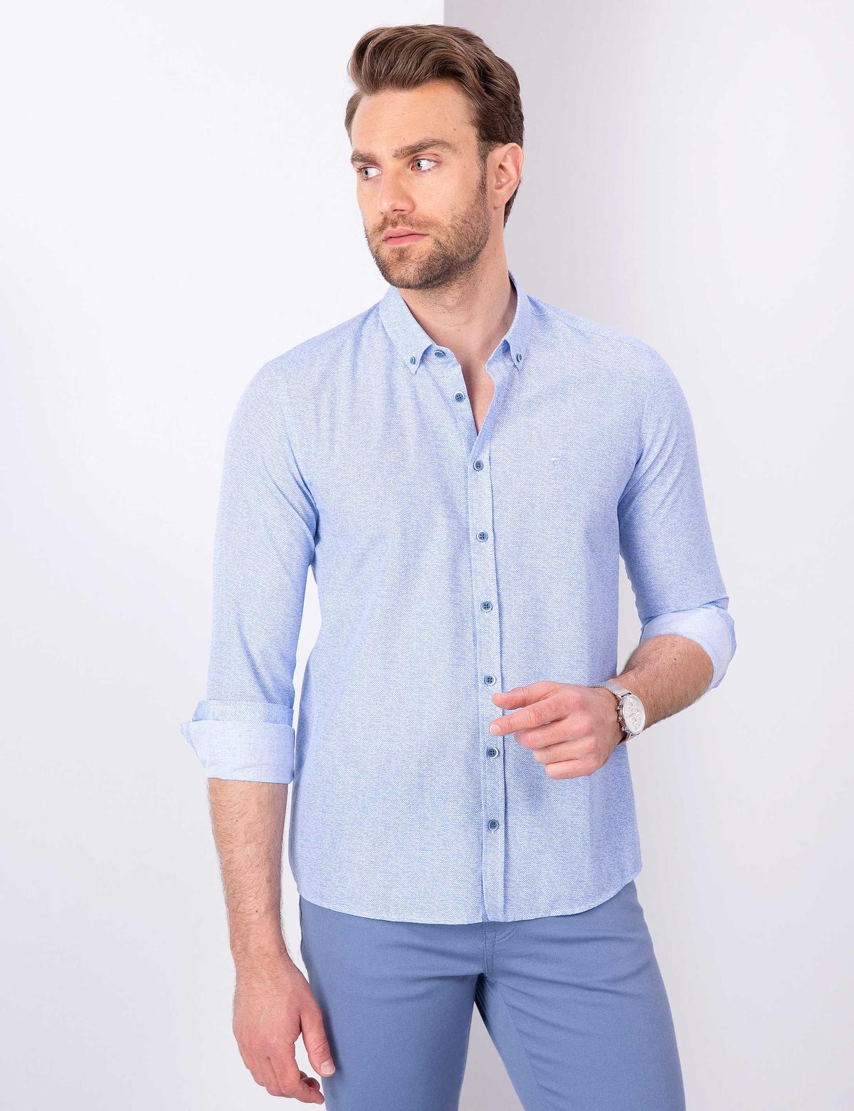 Mavi Slim Fit Uzun Kollu Gömlek