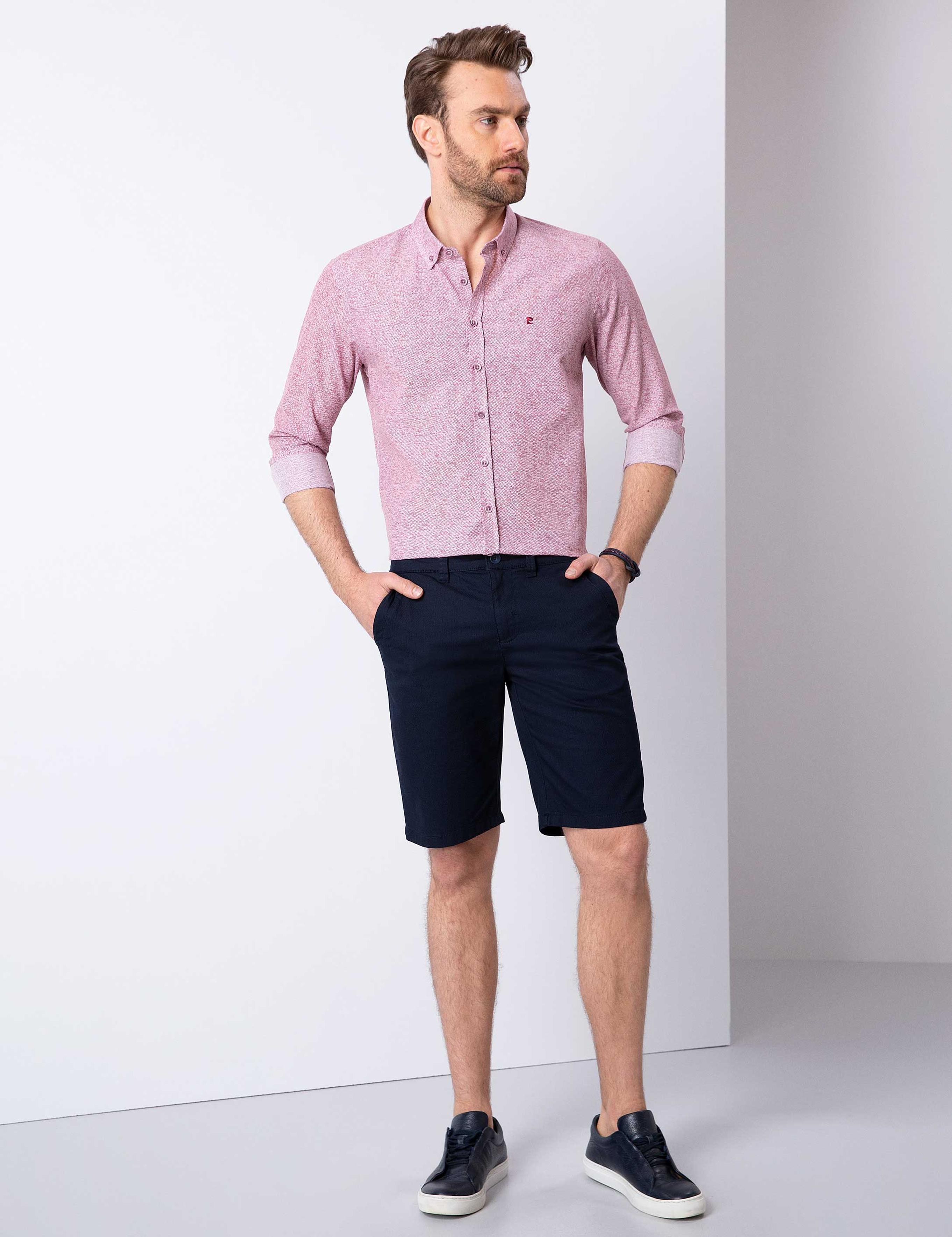 Bordo Slim Fit Uzun Kollu Gömlek