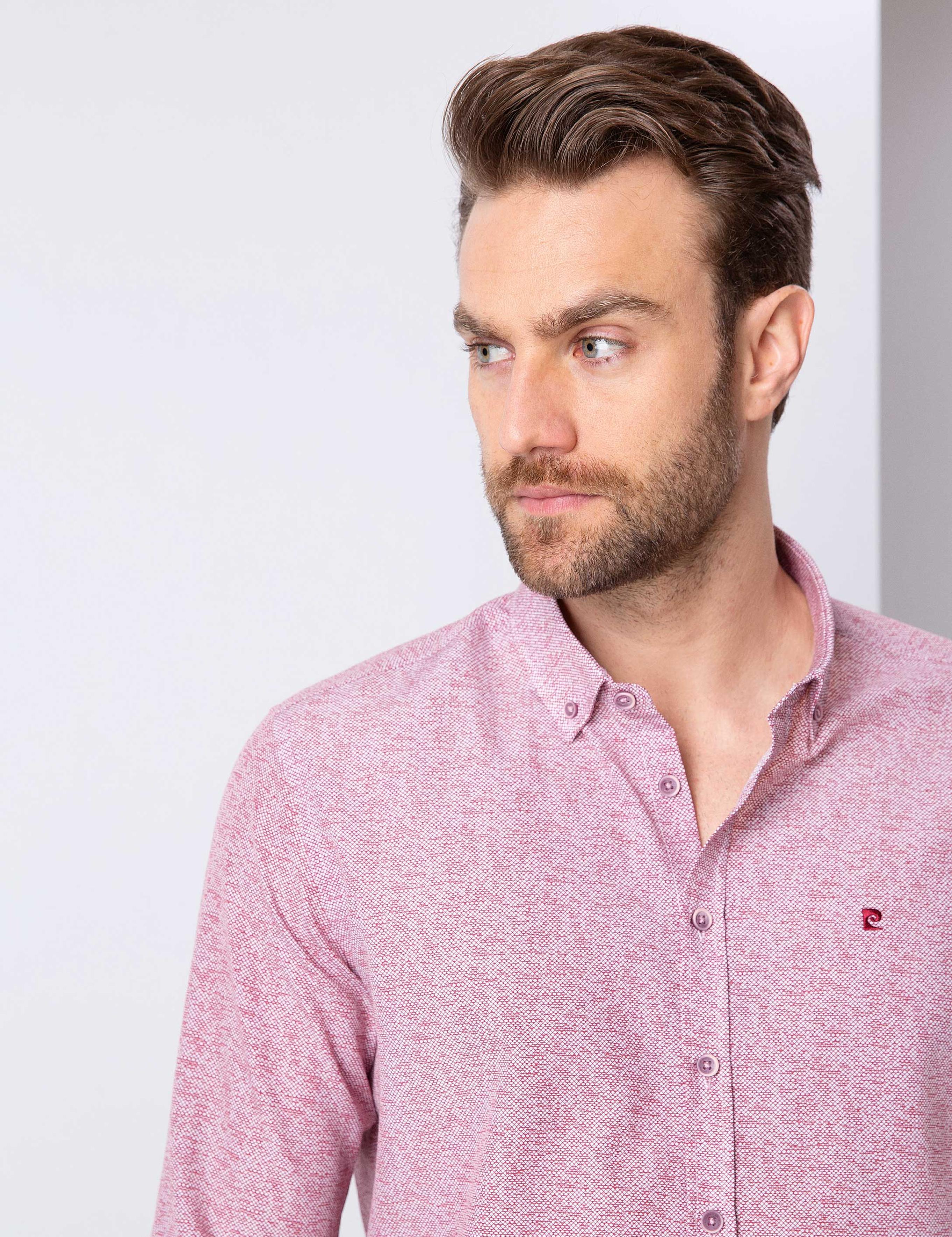 Bordo Slim Fit Uzun Kollu Gömlek