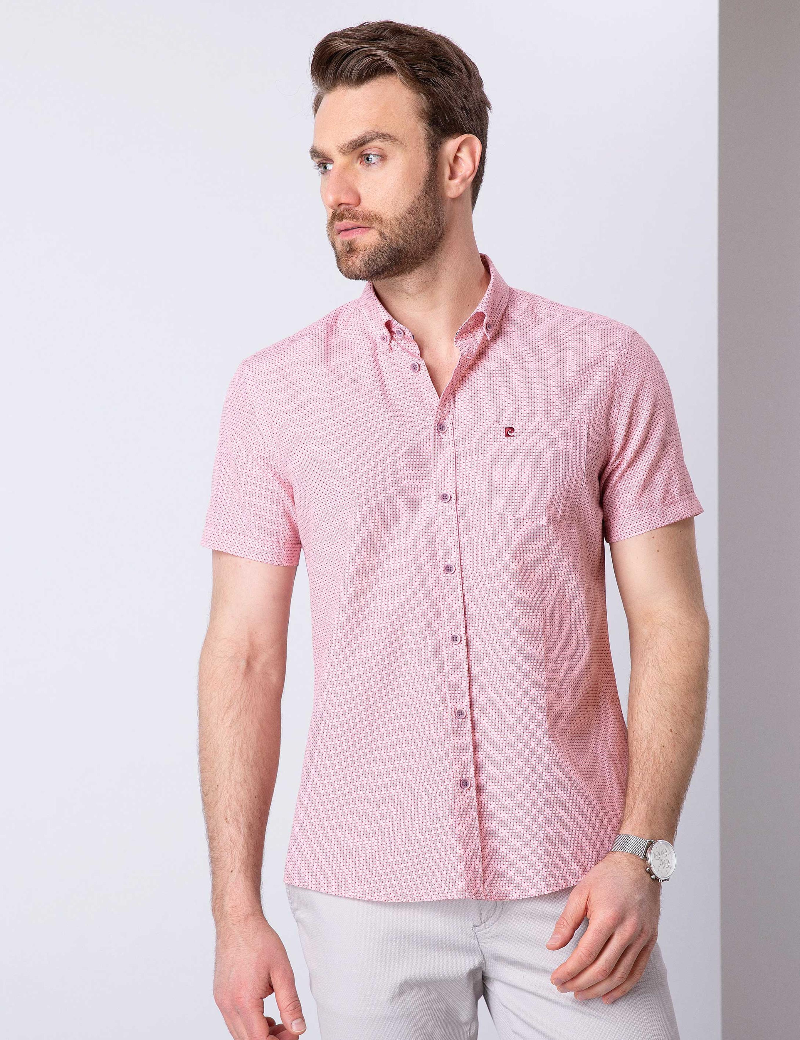 Bordo Regular Fit Kısa Kollu Gömlek