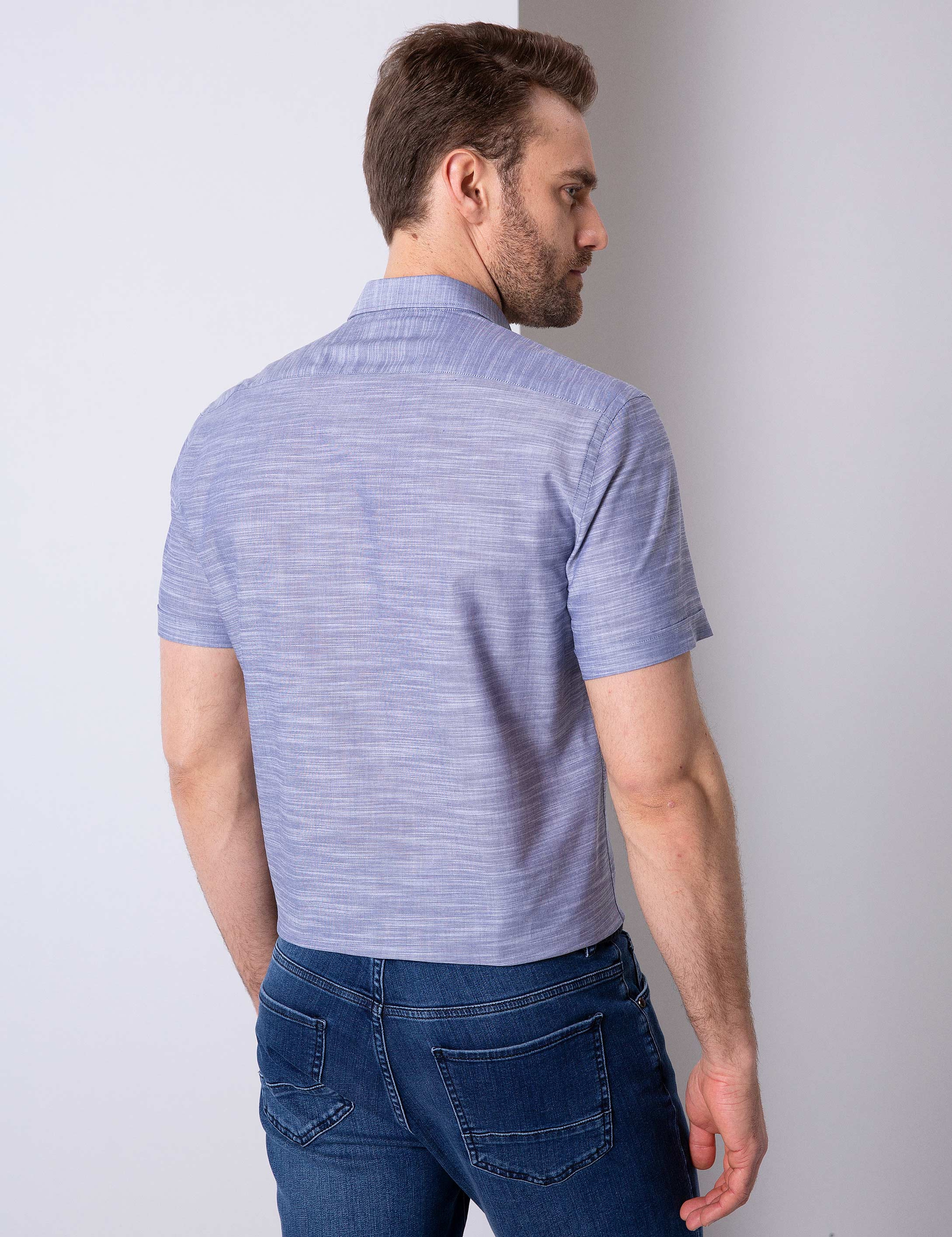 Lacivert Regular Fit Kısa Kollu Gömlek - Image 3