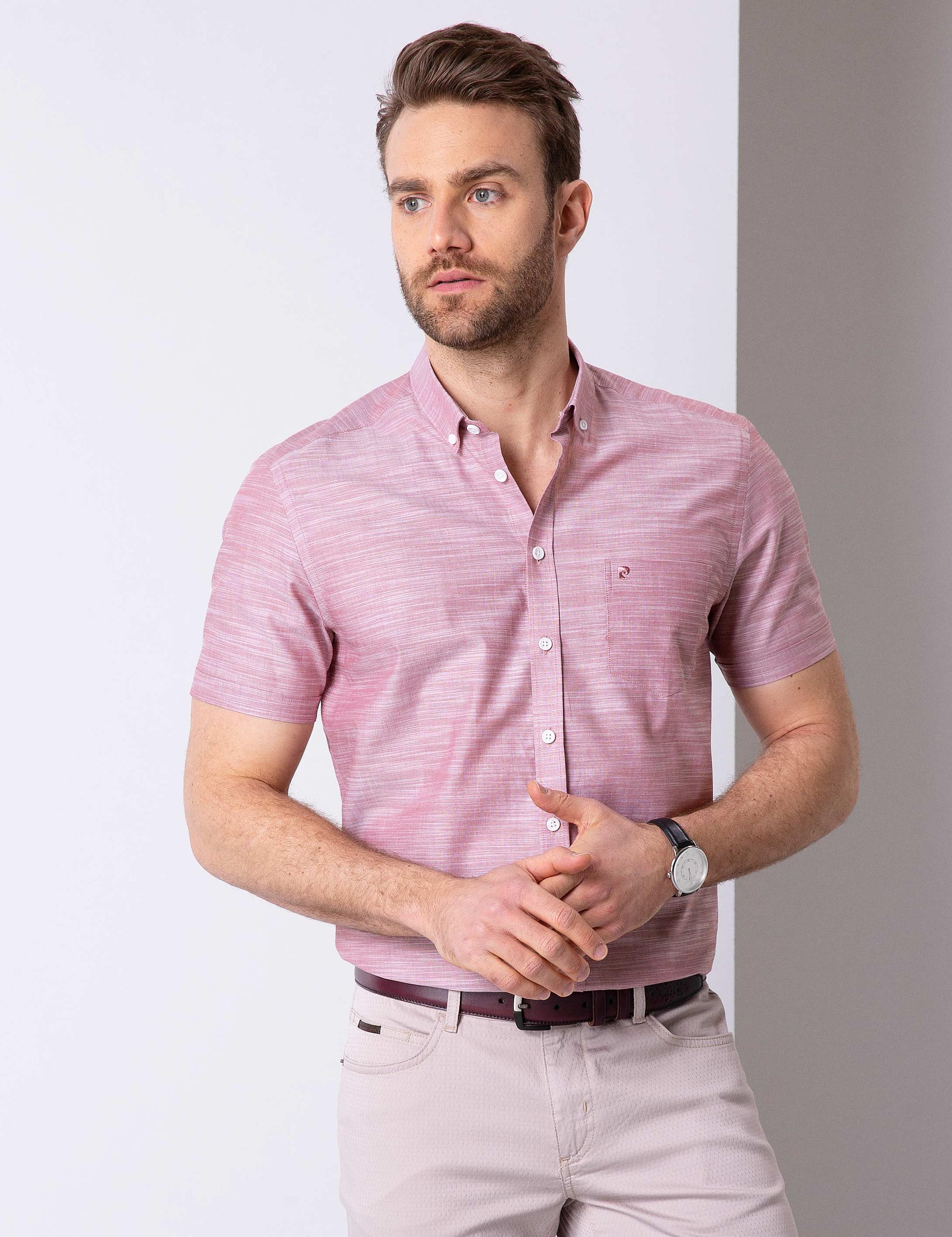 Pembe Regular Fit Kısa Kollu Gömlek