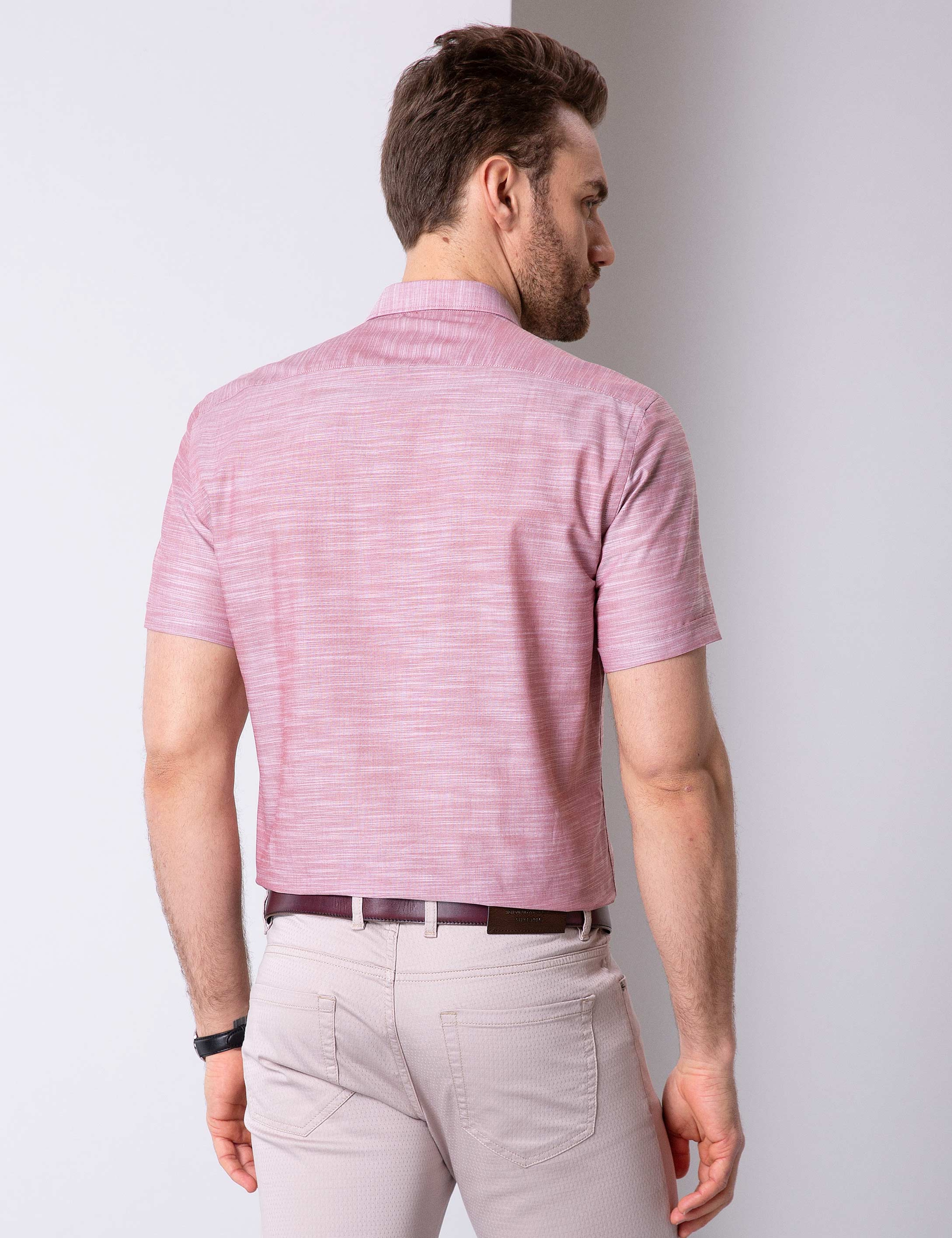 Pembe Regular Fit Kısa Kollu Gömlek