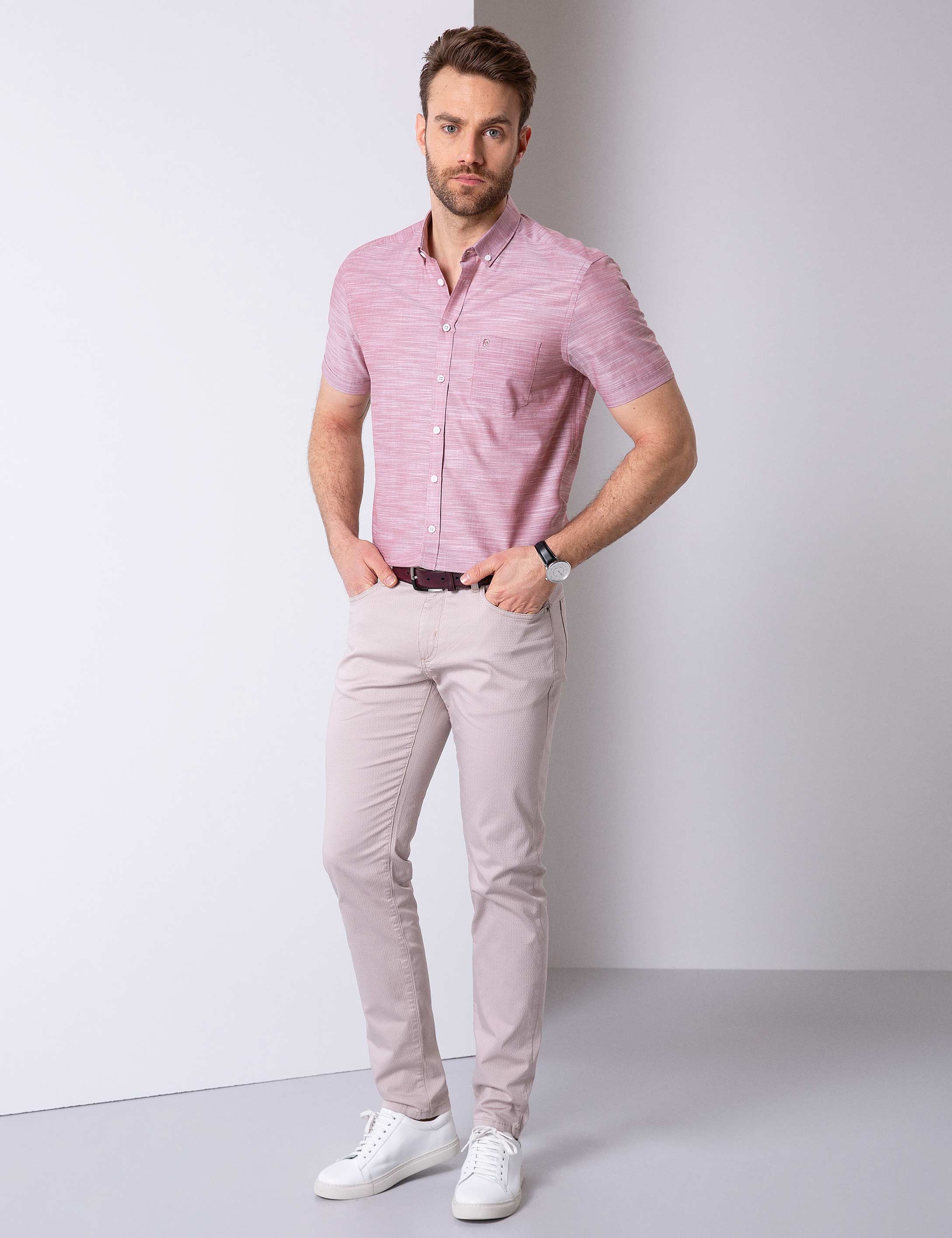 Pembe Regular Fit Kısa Kollu Gömlek - Image 3