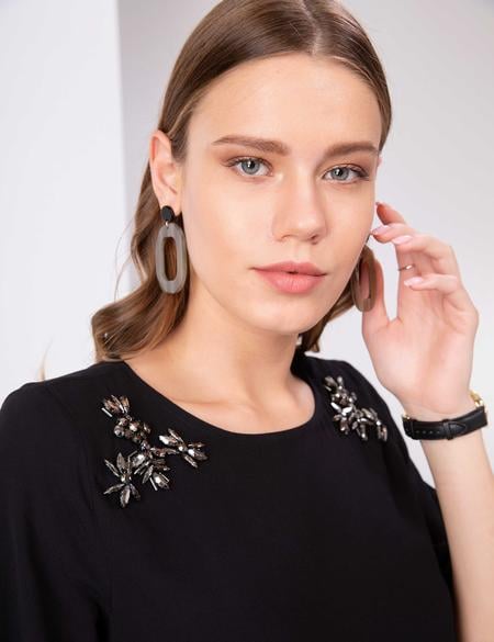 Siyah Taş Detaylı Bluz - 50206055003