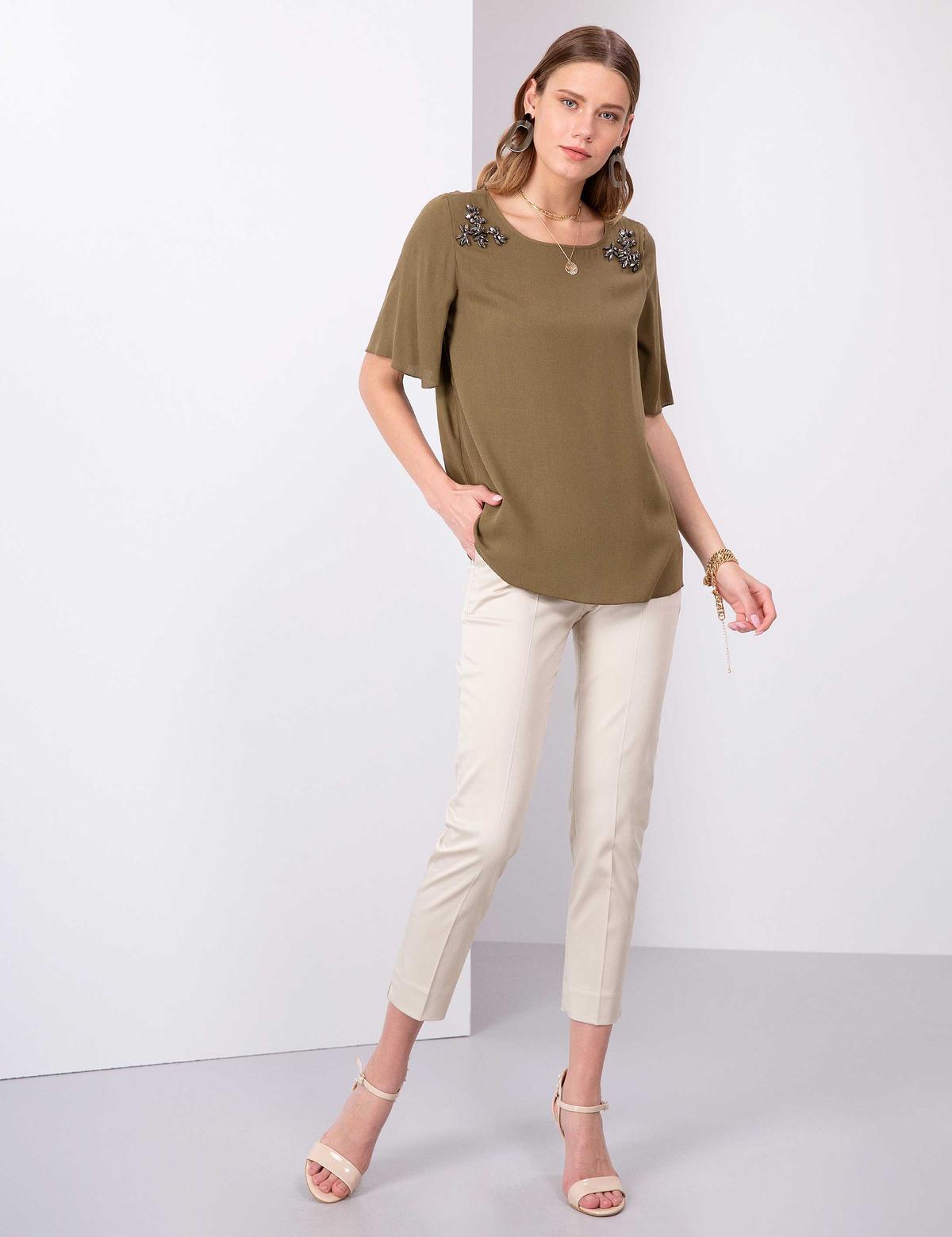 Haki Taş Detaylı Bluz - 50206055006