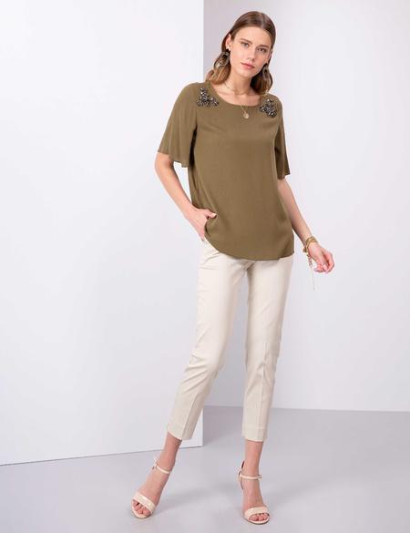 Haki Taş Detaylı Bluz - 50206055006