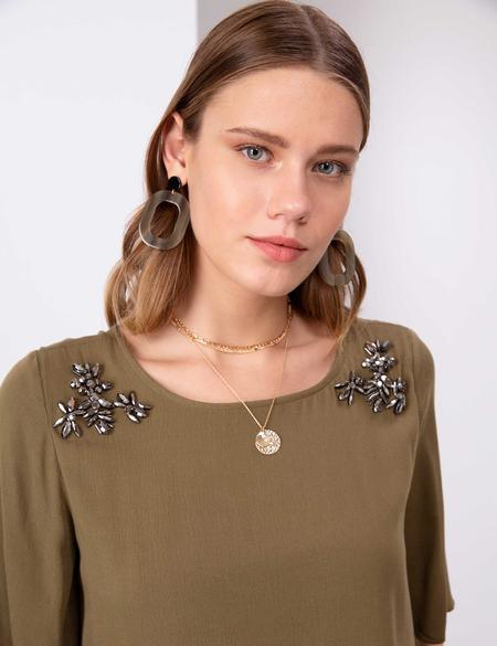 Haki Taş Detaylı Bluz - 50206055006