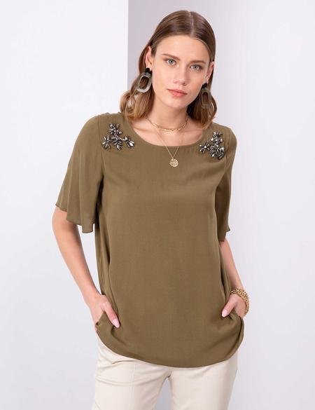 Haki Taş Detaylı Bluz - 50206055006