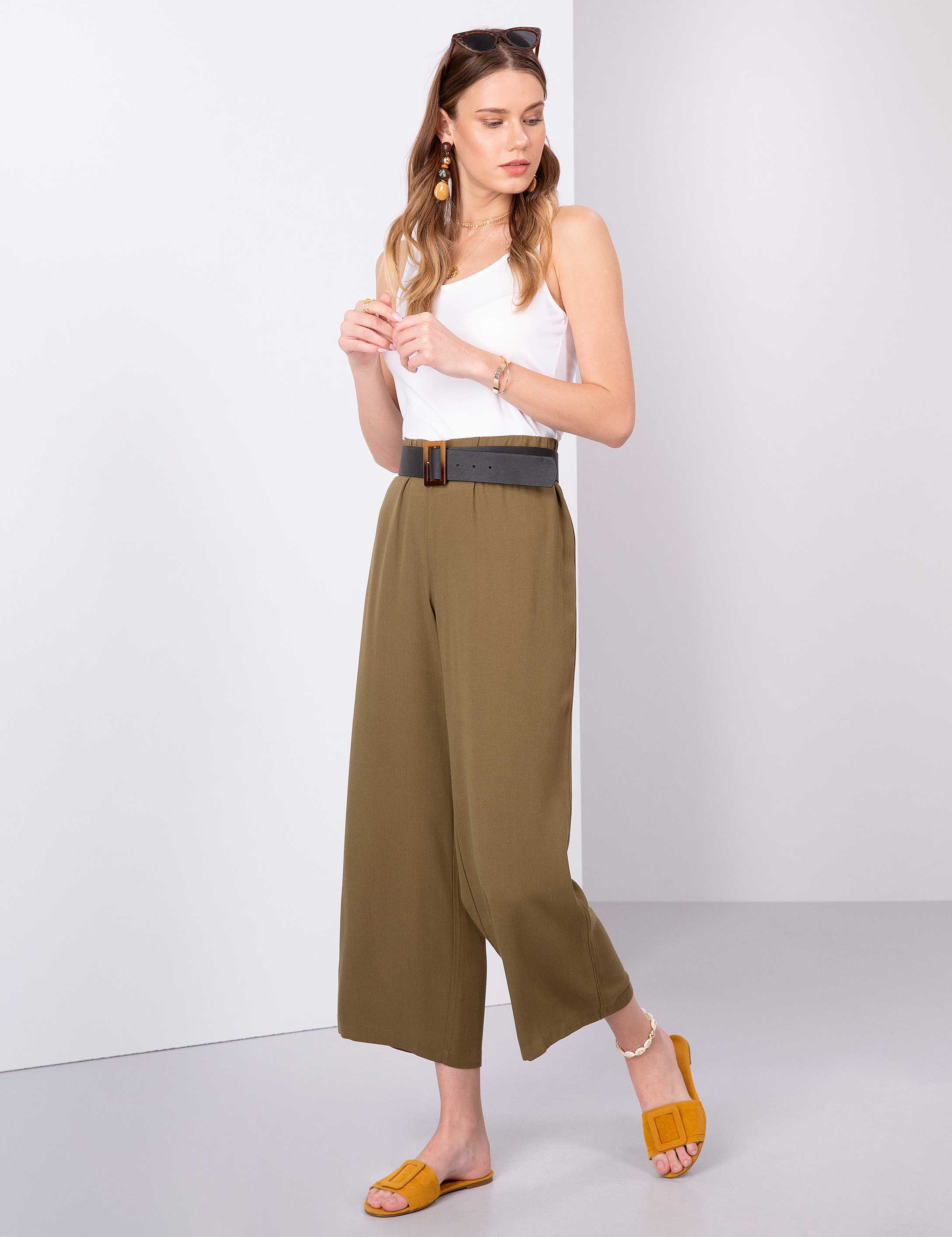 Haki Flare Fit Kumaş Pantolon - Image 2