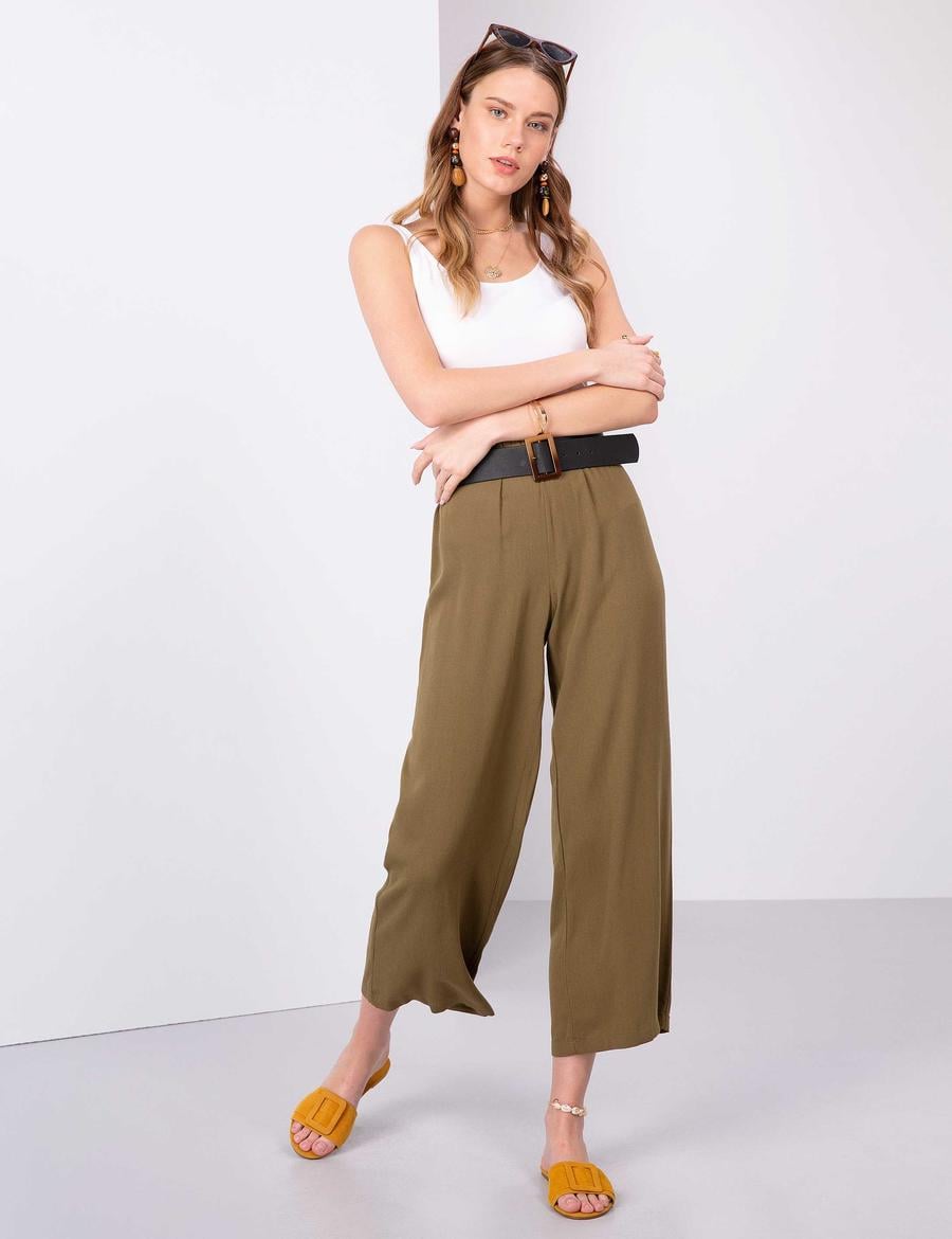 Haki Flare Fit Kumaş Pantolon