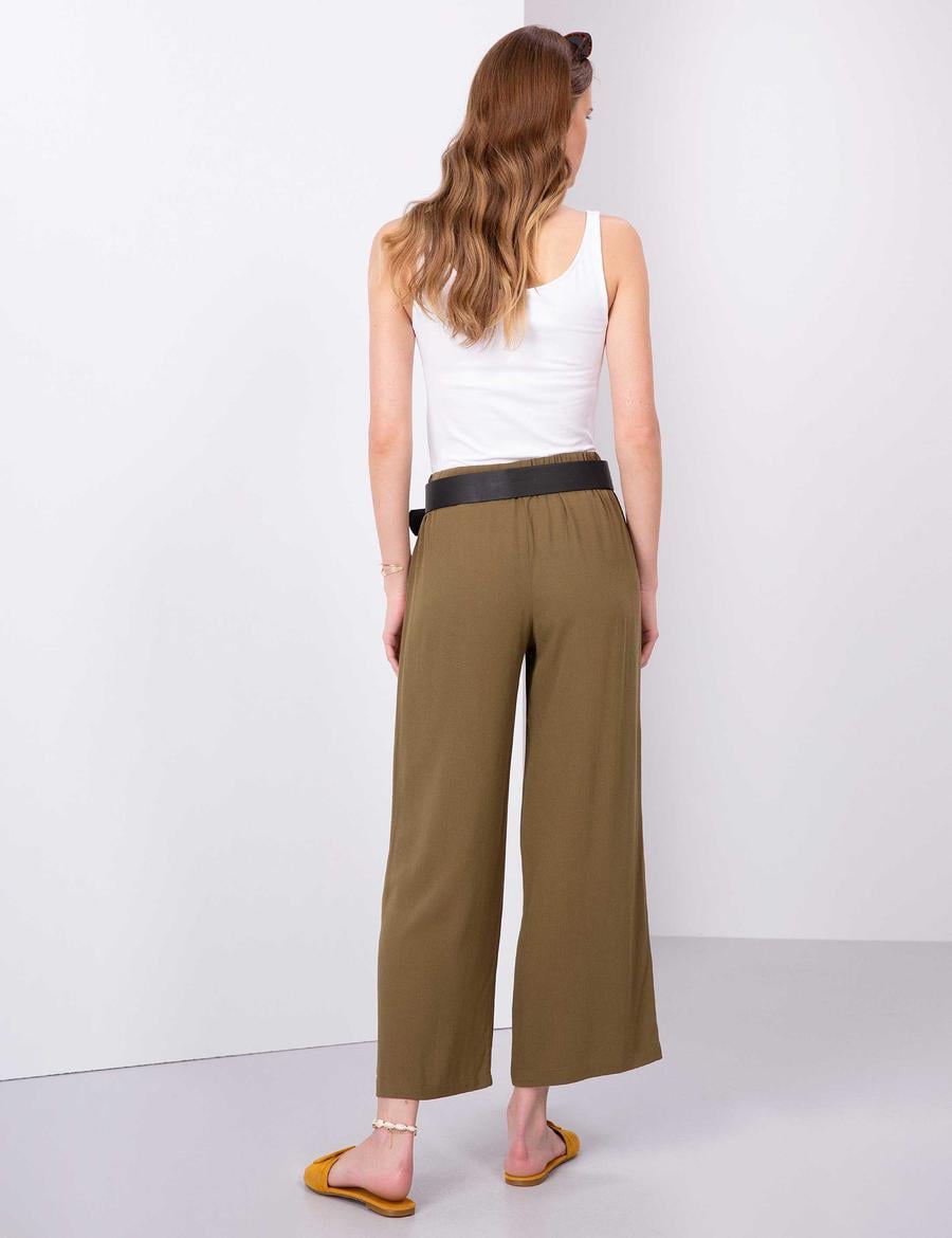 Haki Flare Fit Kumaş Pantolon