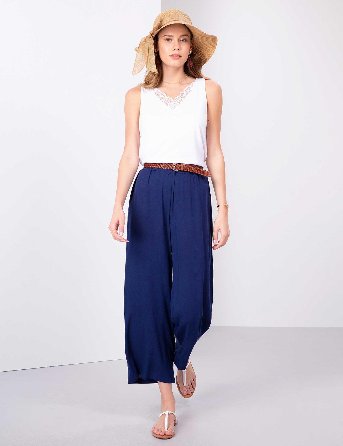 Lacivert Flare Fit Kumaş Pantolon