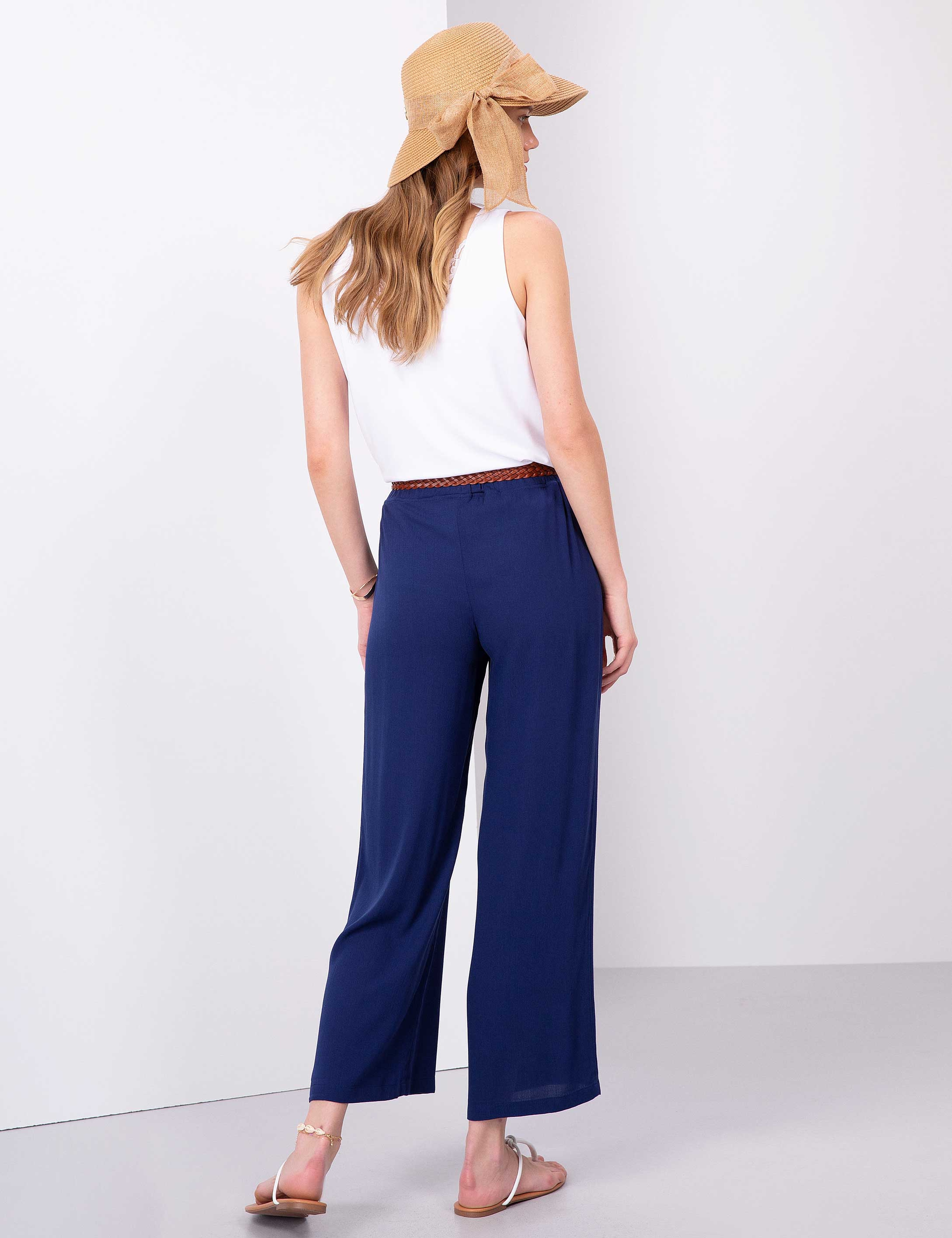 Lacivert Flare Fit Kumaş Pantolon - Image 3