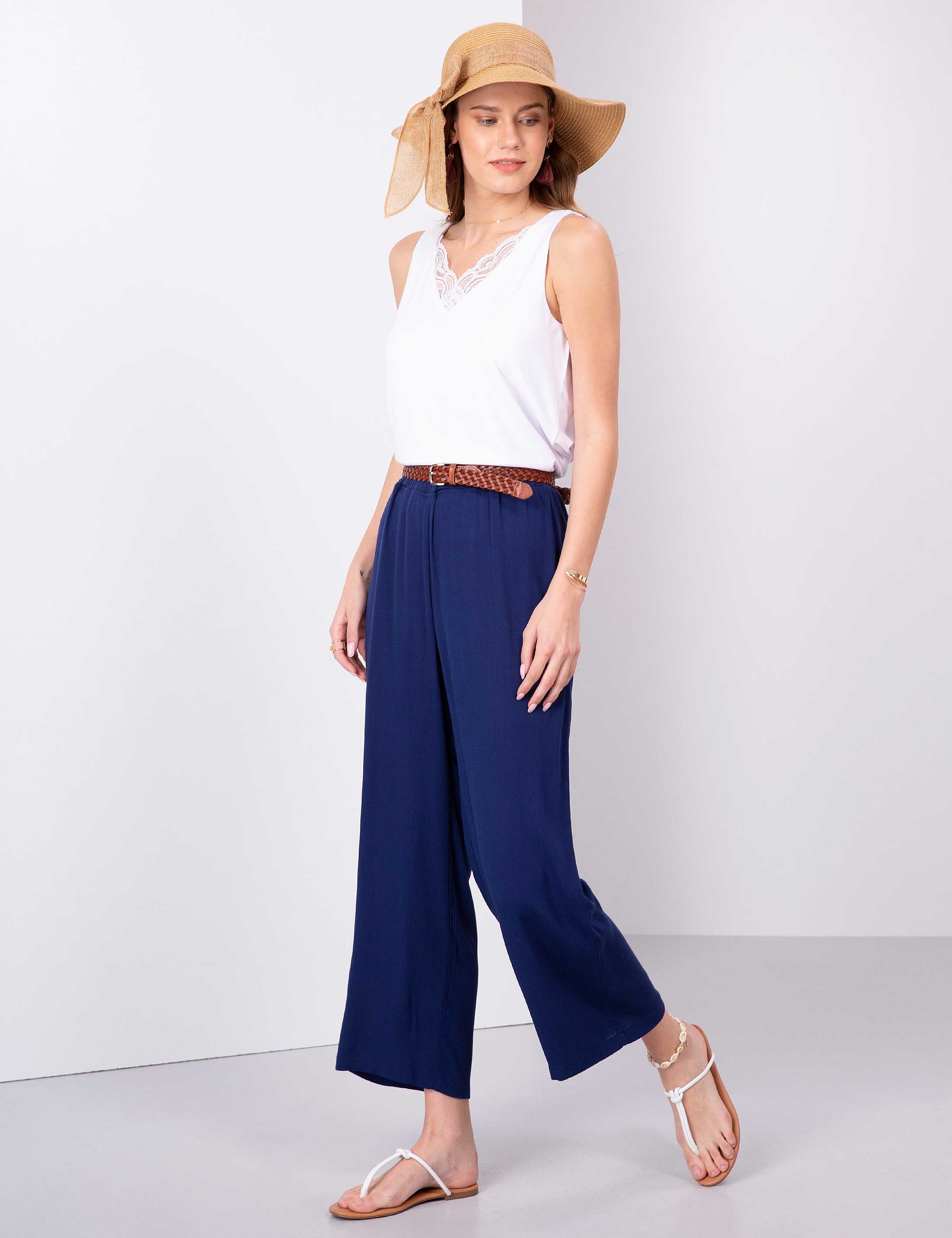 Lacivert Flare Fit Kumaş Pantolon - Image 2