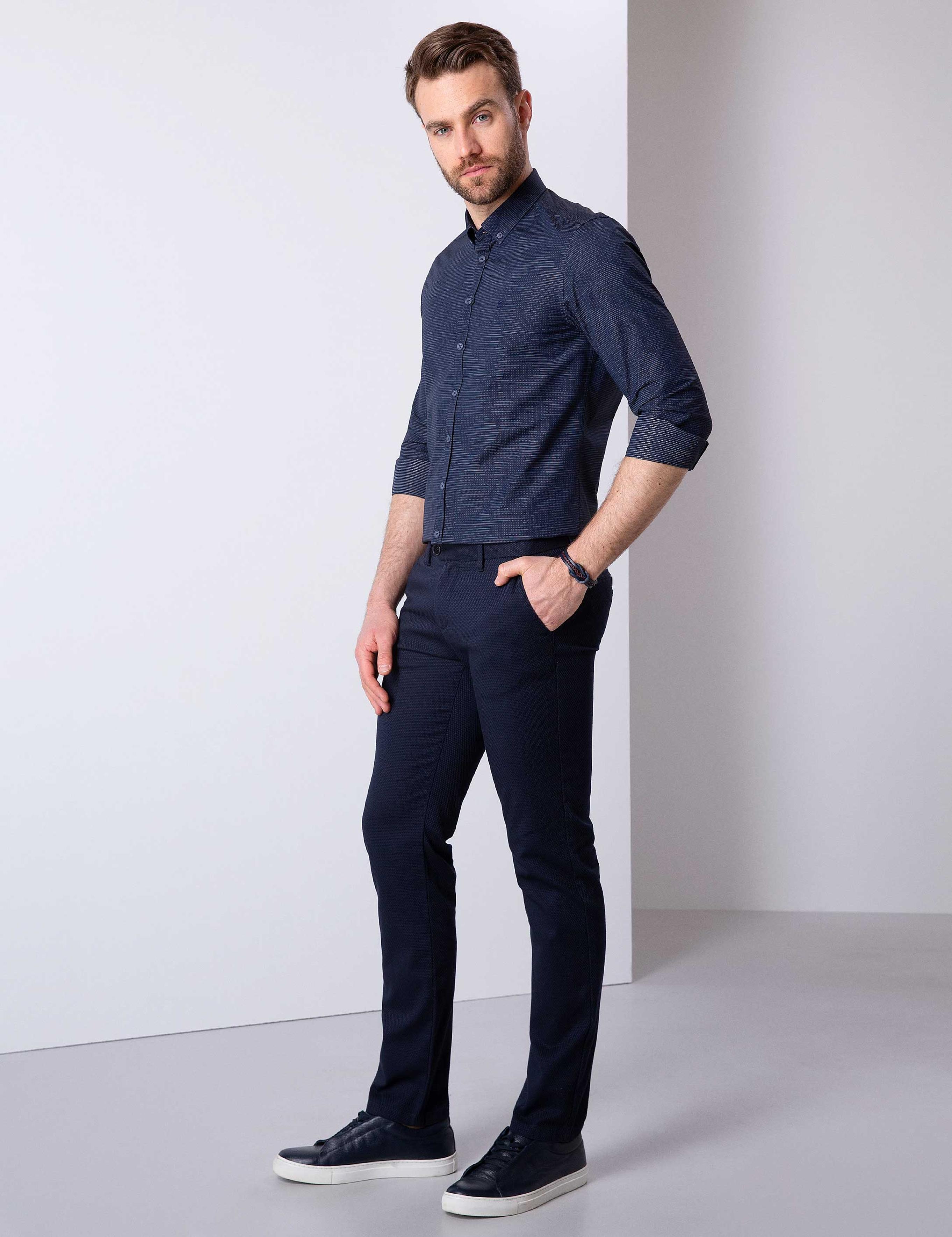 Lacivert Slim Fit Chino Pantolon