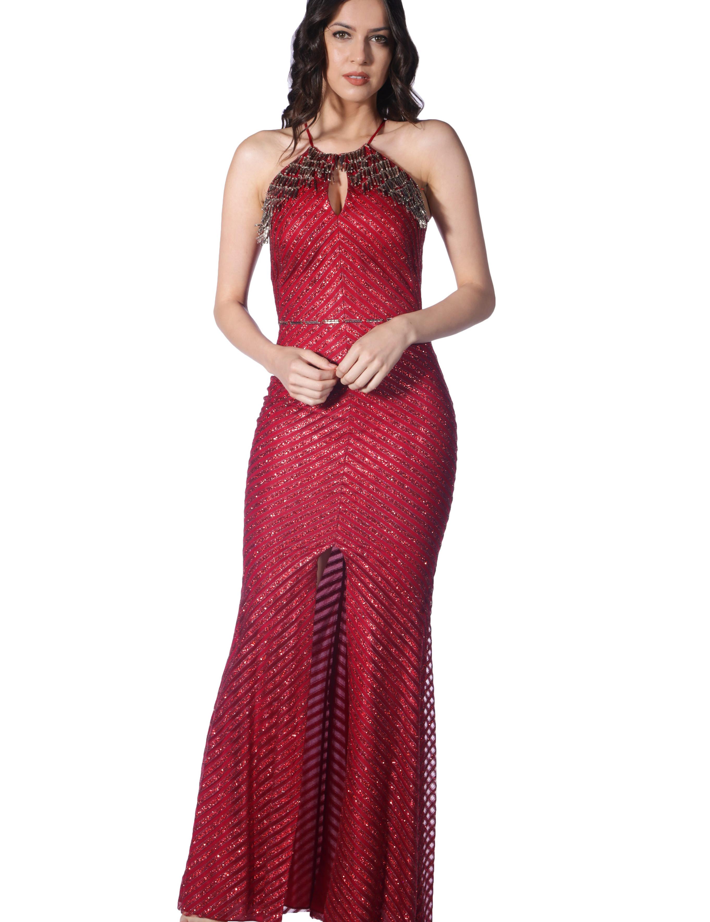 KIRMIZI Uzun Abiye Elbise