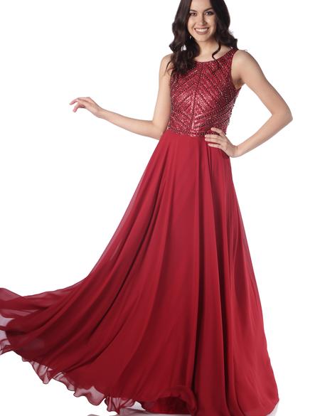 KIRMIZI Uzun Abiye Elbise - 50212981001