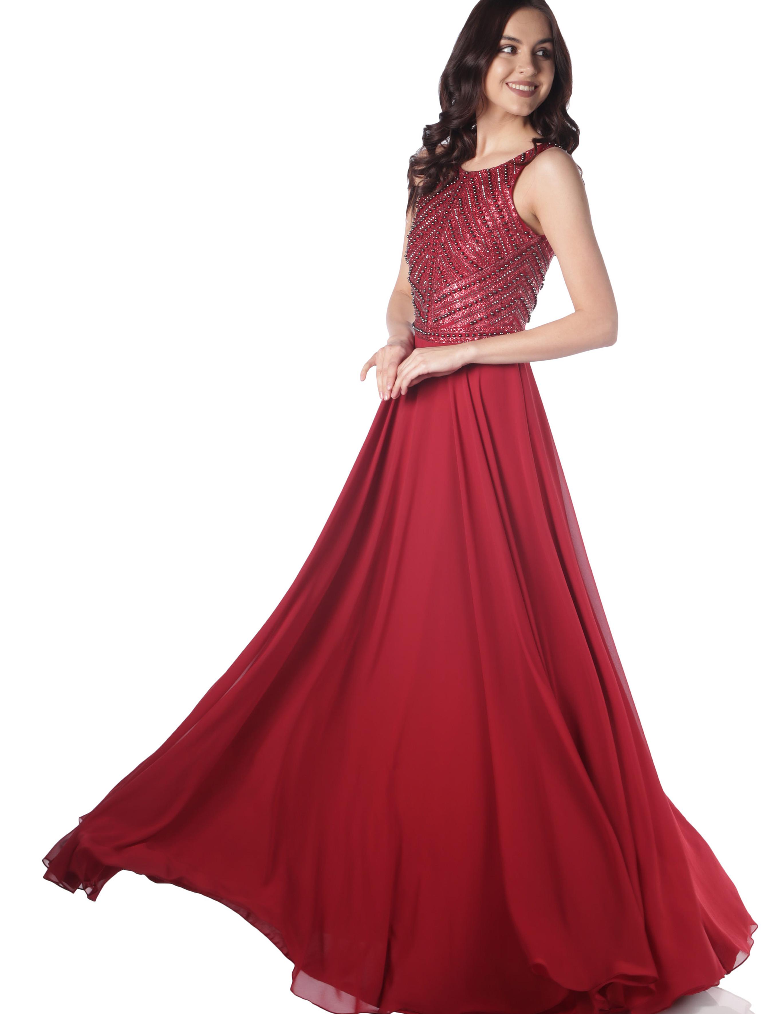 KIRMIZI Uzun Abiye Elbise